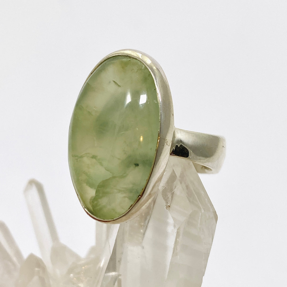 Prehnite Oval Cabochon Ring Size 8 KRGJ3355