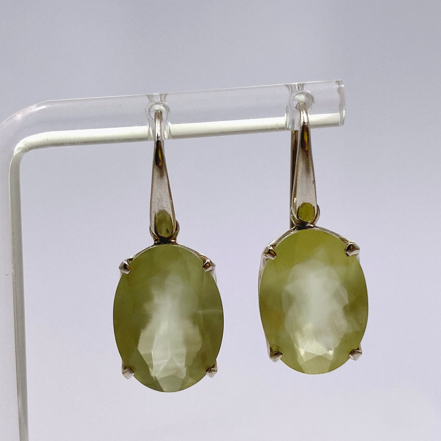 Prehnite Oval Faceted Earrings PEGJ313