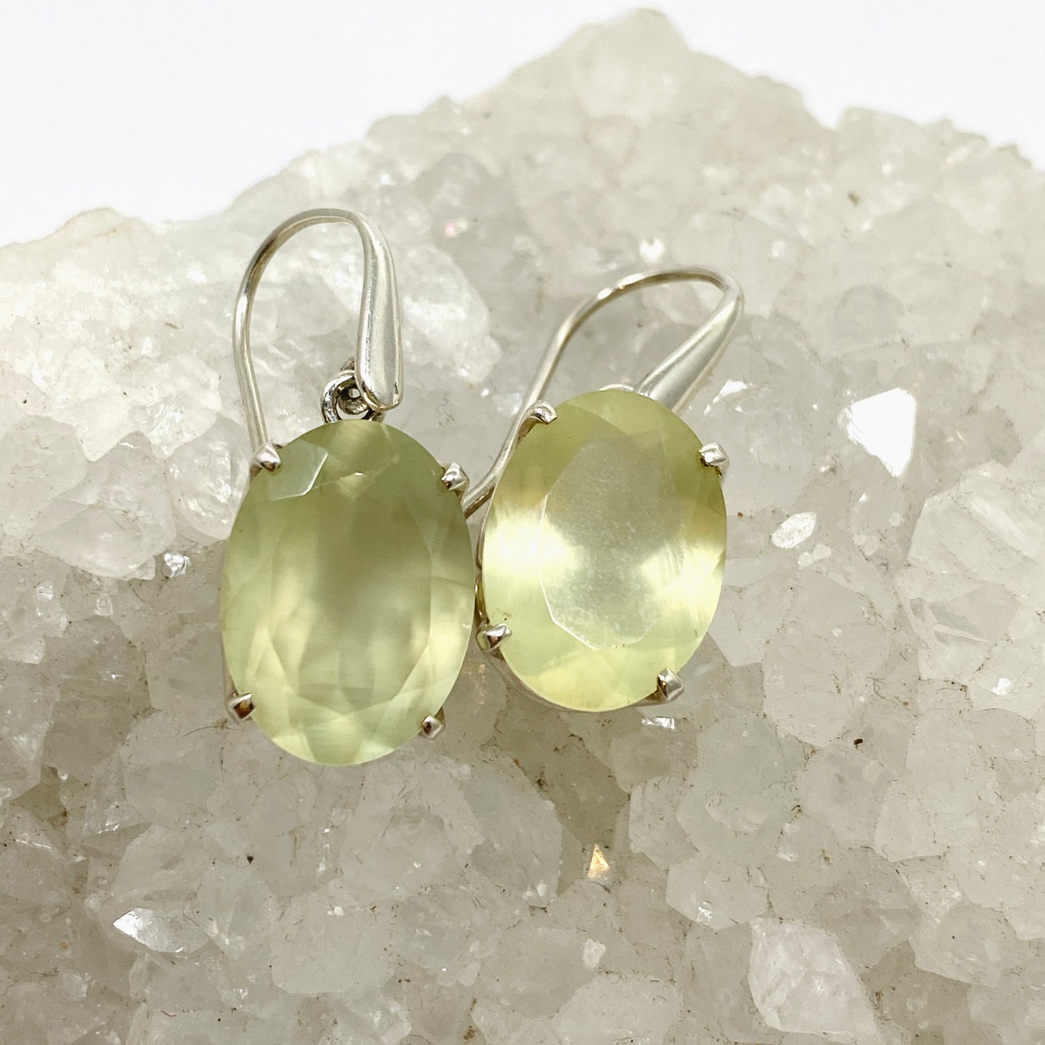 Prehnite Oval Faceted Earrings PEGJ313