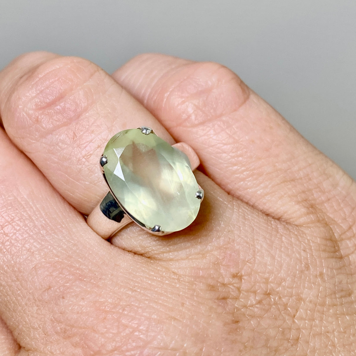 Prehnite Oval Faceted Ring Size 7 PRGJ860