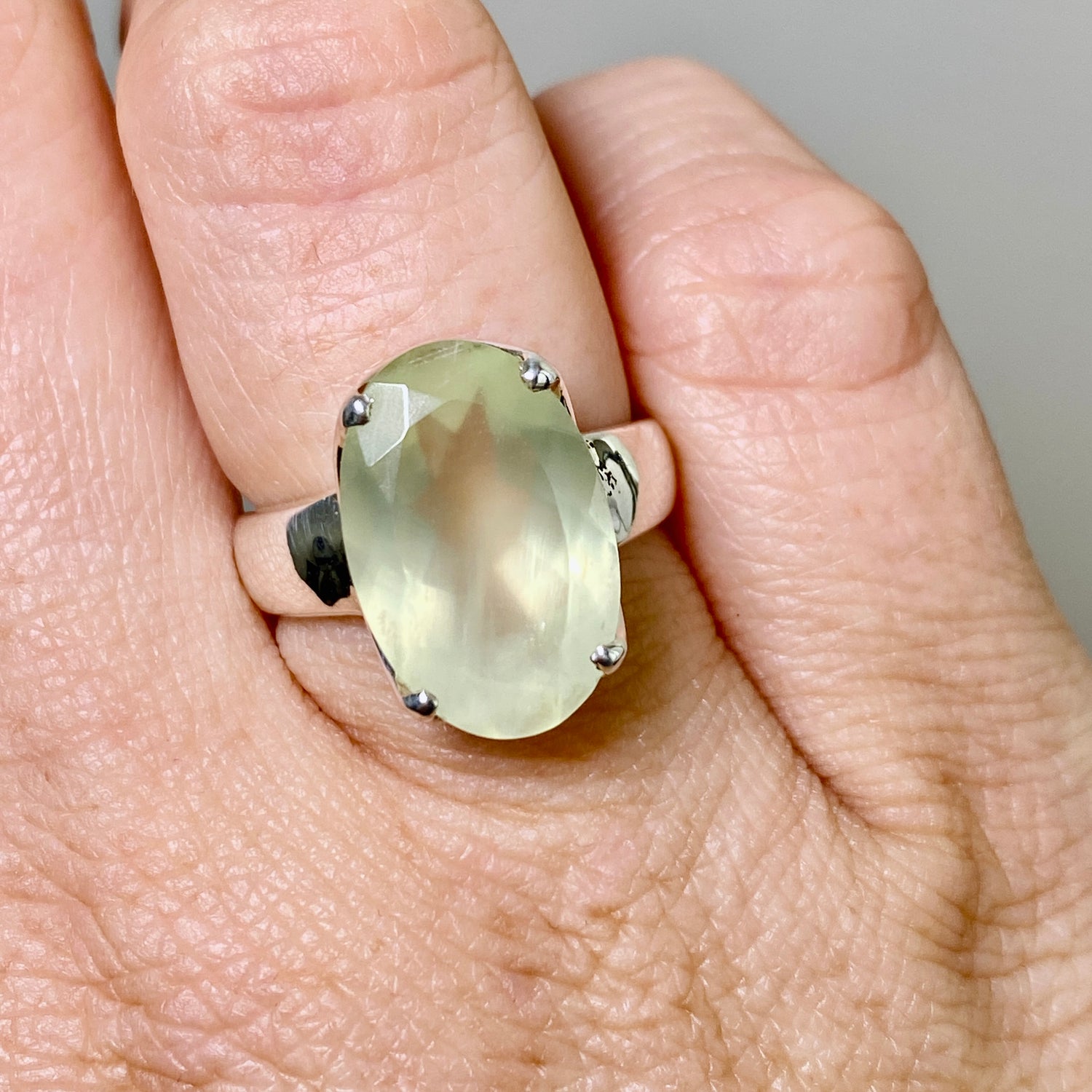 Prehnite Oval Faceted Ring Size 7 PRGJ860