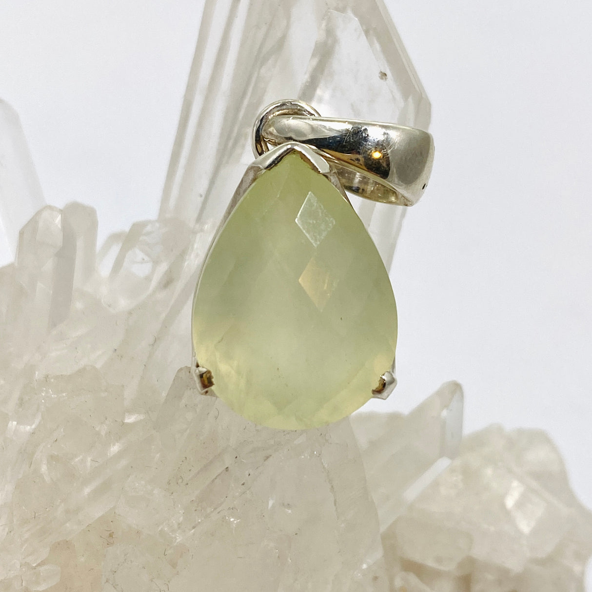 Prehnite Teardrop Checkerboard Faceted Pendant PPGJ1017