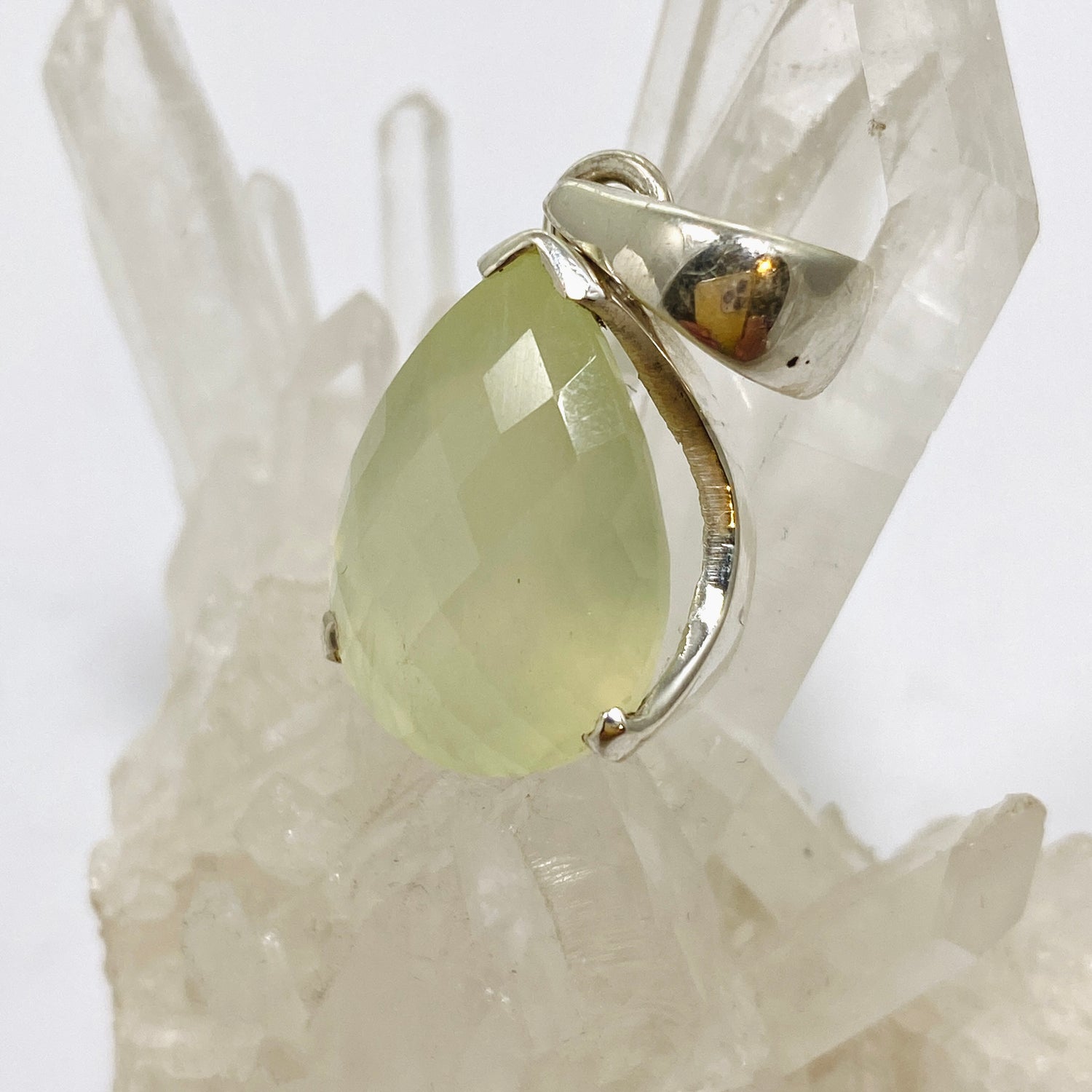 Prehnite Teardrop Checkerboard Faceted Pendant PPGJ1017