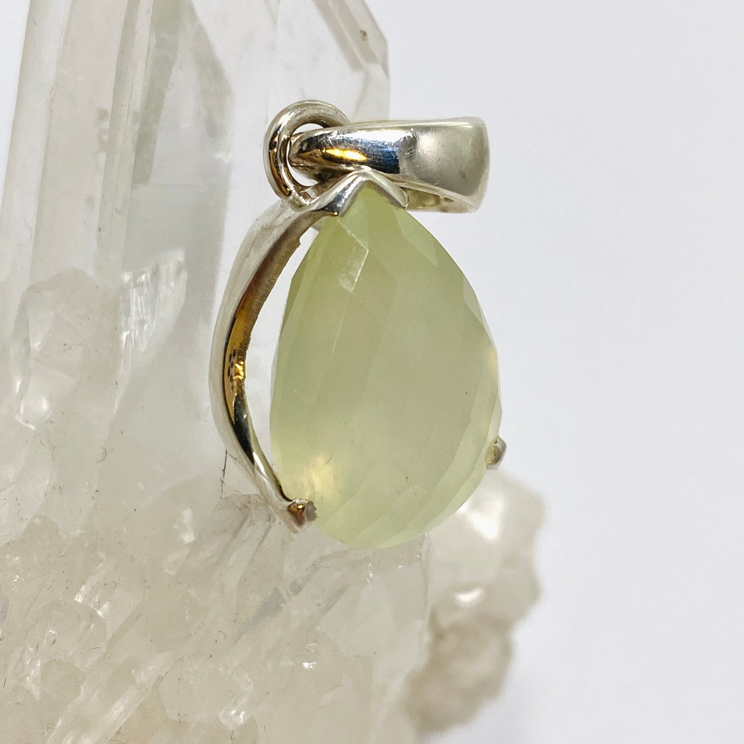 Prehnite Teardrop Checkerboard Faceted Pendant PPGJ1017
