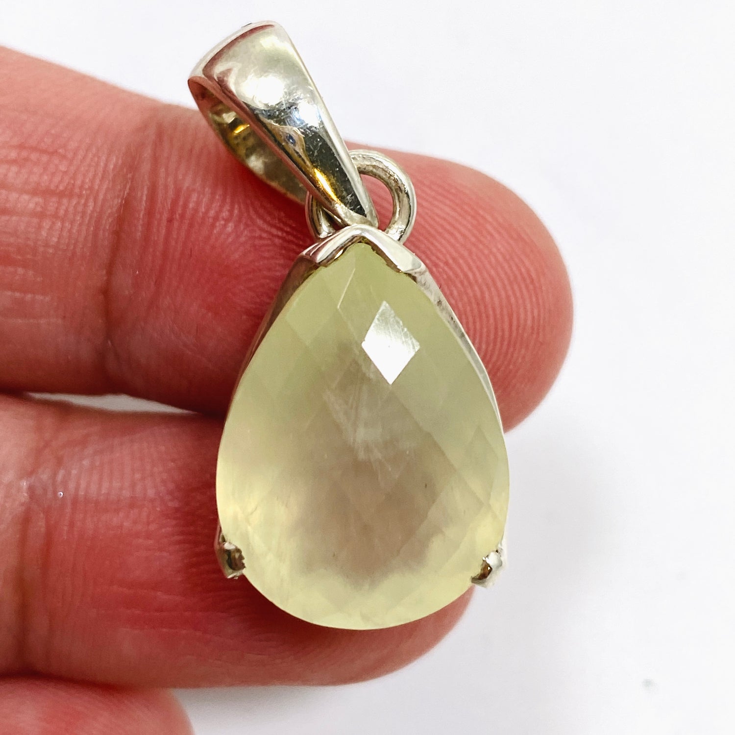 Prehnite Teardrop Checkerboard Faceted Pendant PPGJ1017