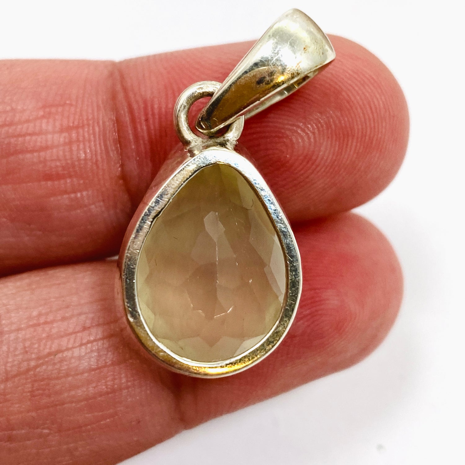 Prehnite Teardrop Checkerboard Faceted Pendant PPGJ1017