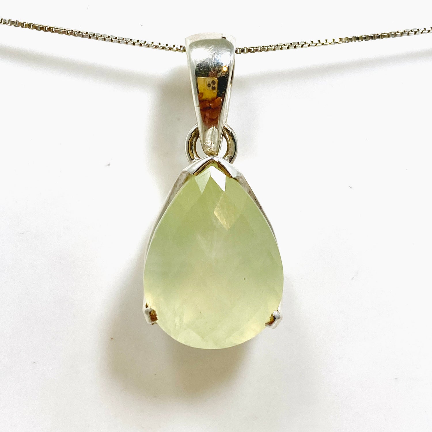 Prehnite Teardrop Checkerboard Faceted Pendant PPGJ1017