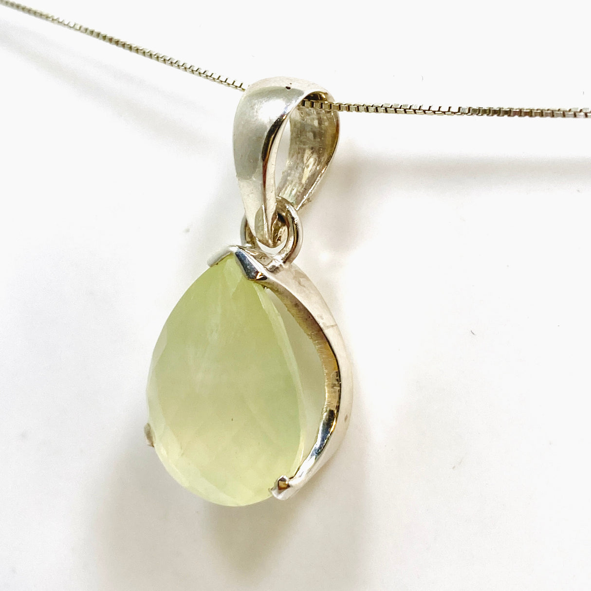 Prehnite Teardrop Checkerboard Faceted Pendant PPGJ1017