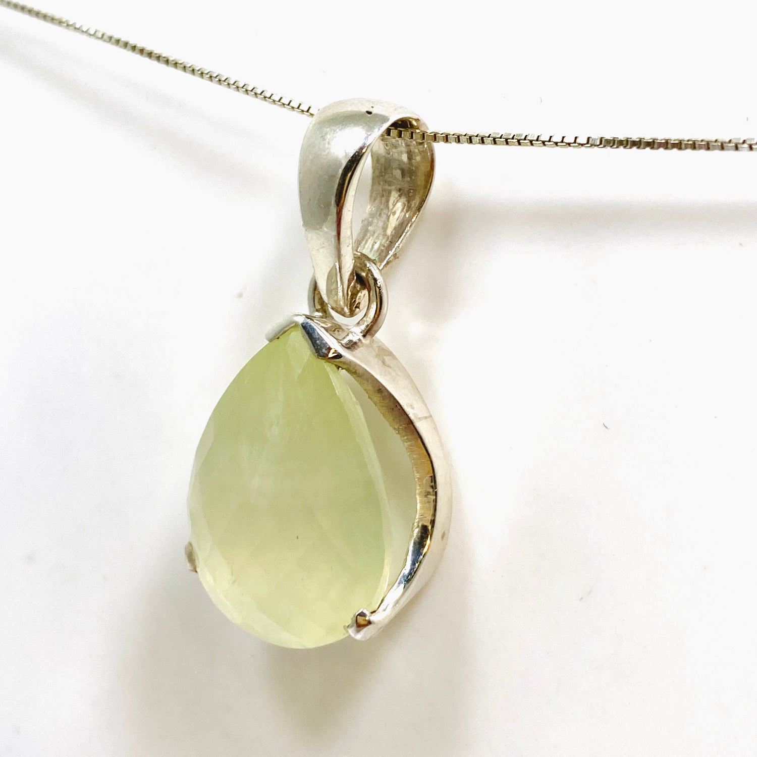 Prehnite Teardrop Checkerboard Faceted Pendant PPGJ1017