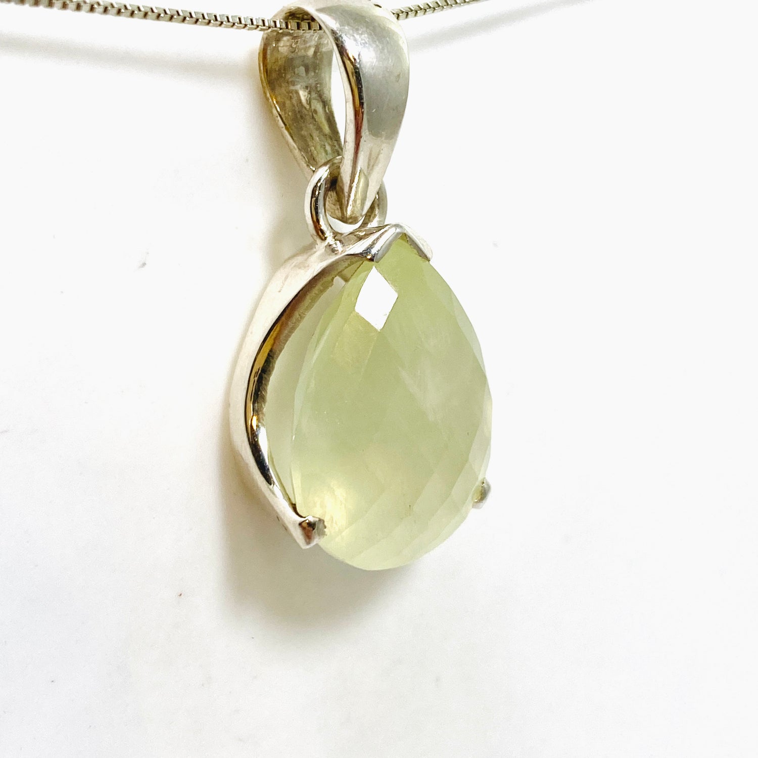 Prehnite Teardrop Checkerboard Faceted Pendant PPGJ1017