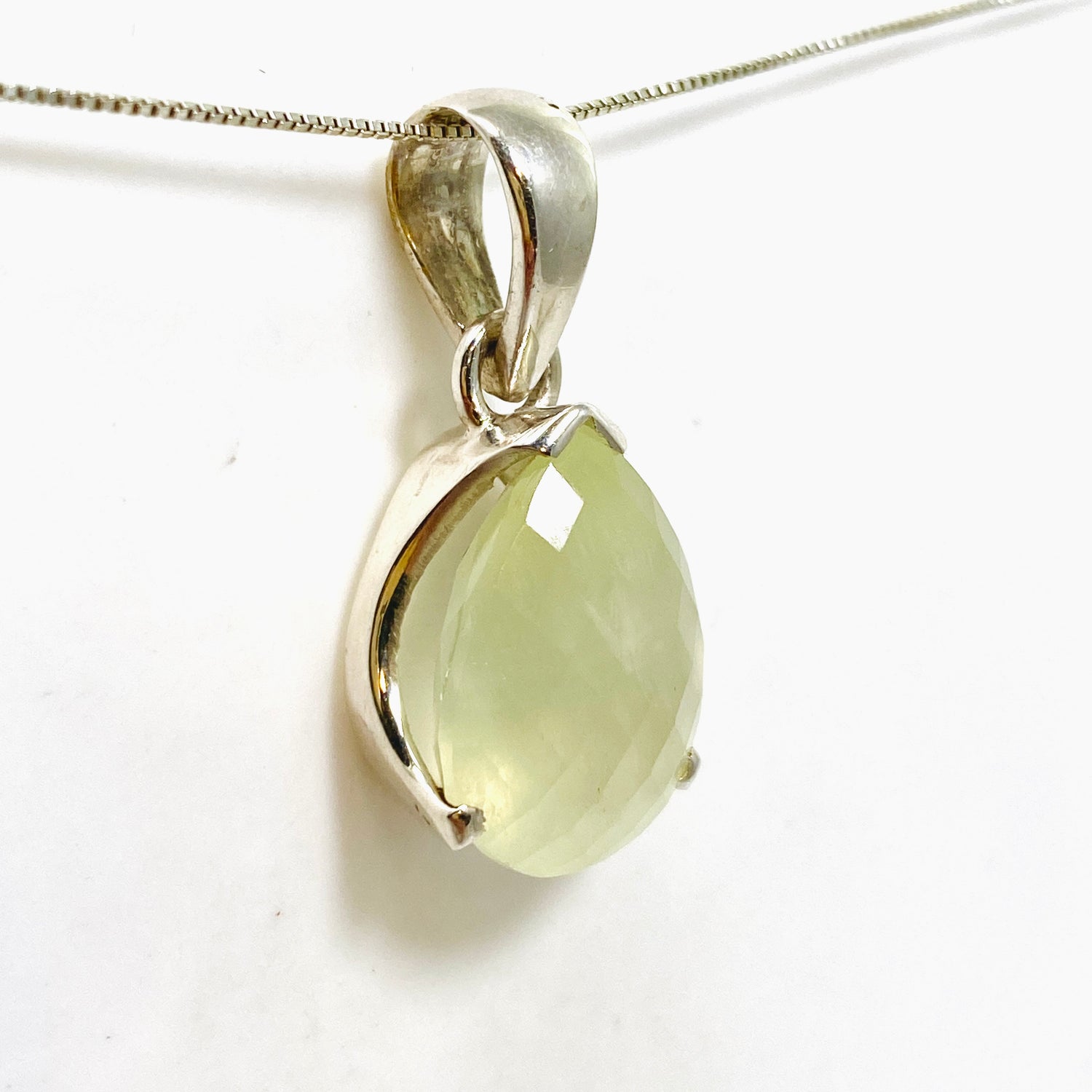 Prehnite Teardrop Checkerboard Faceted Pendant PPGJ1017
