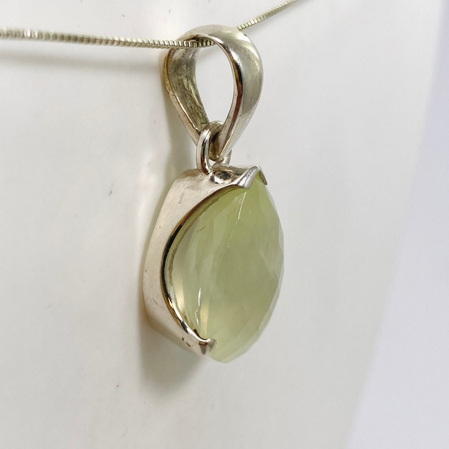 Prehnite Teardrop Checkerboard Faceted Pendant PPGJ1017