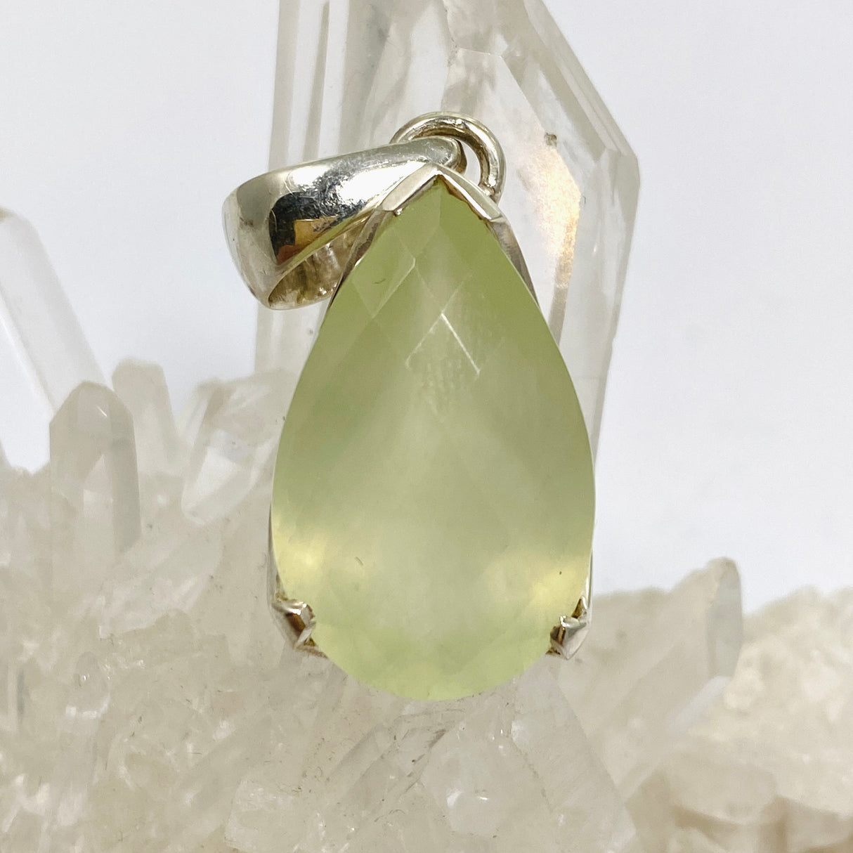 Prehnite Teardrop Checkerboard Faceted Pendant PPGJ1018