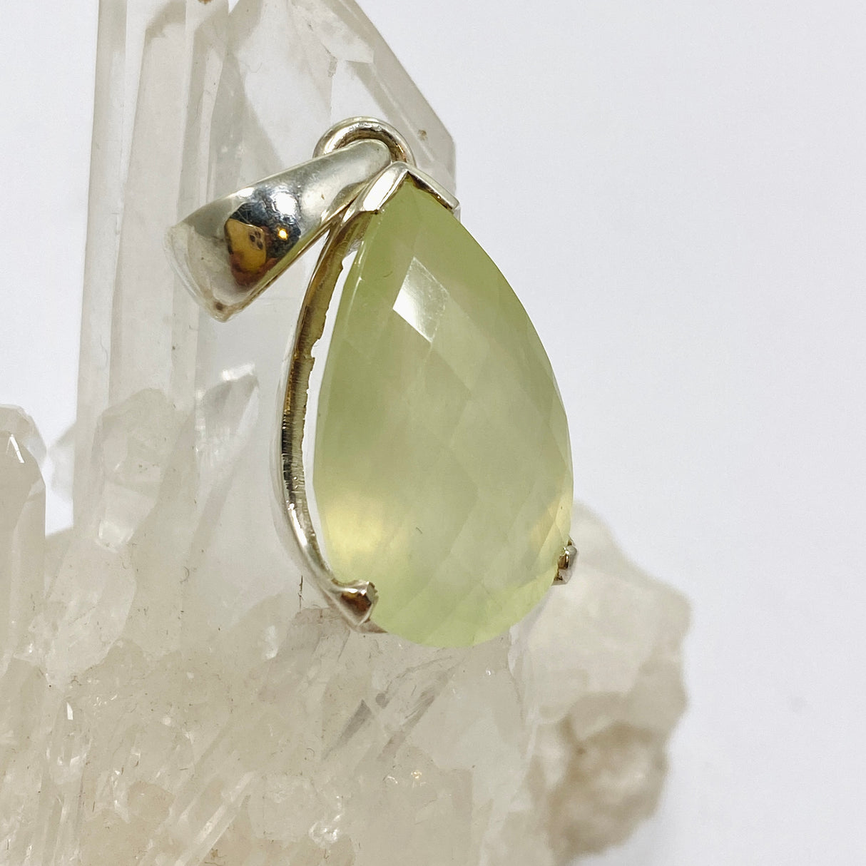 Prehnite Teardrop Checkerboard Faceted Pendant PPGJ1018