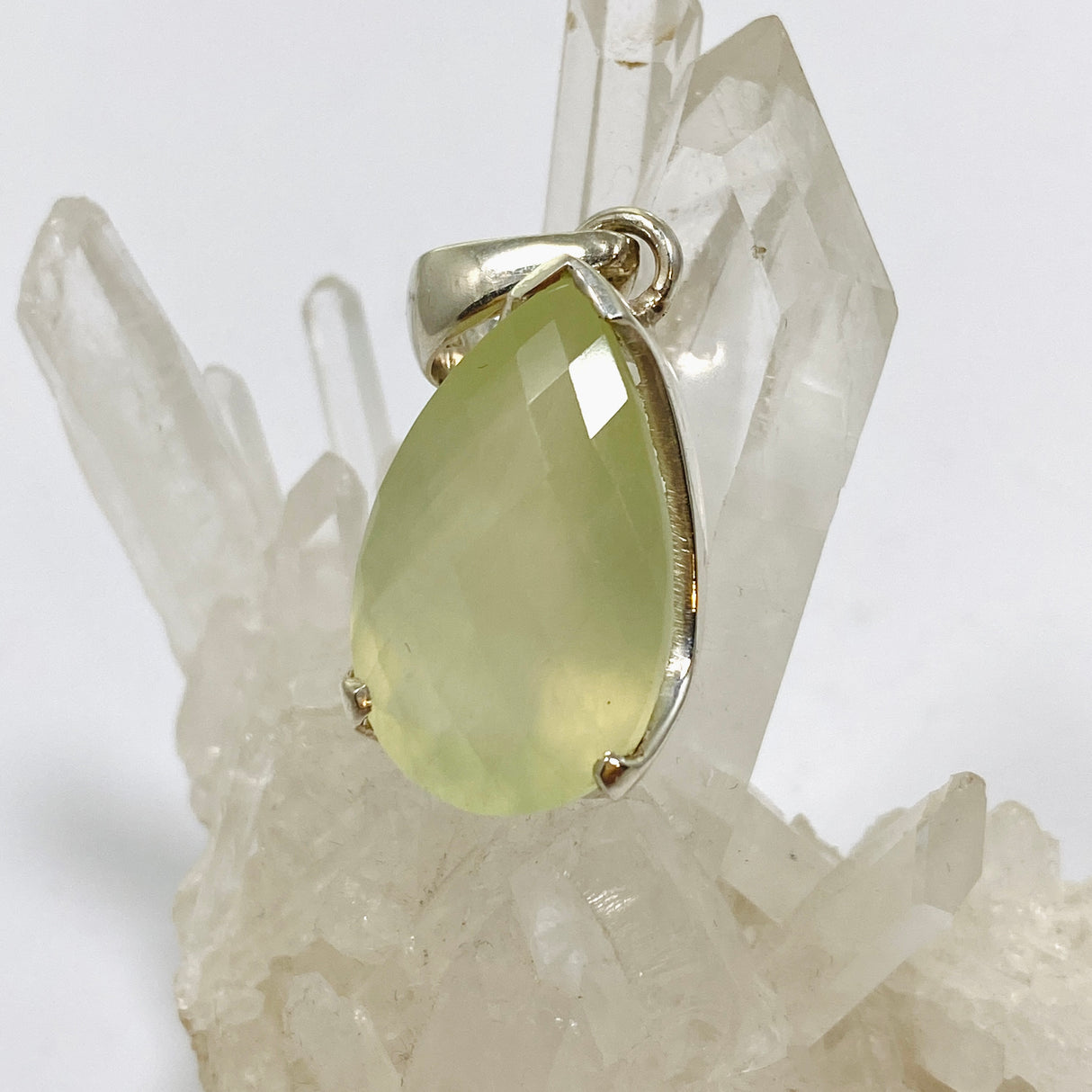 Prehnite Teardrop Checkerboard Faceted Pendant PPGJ1018