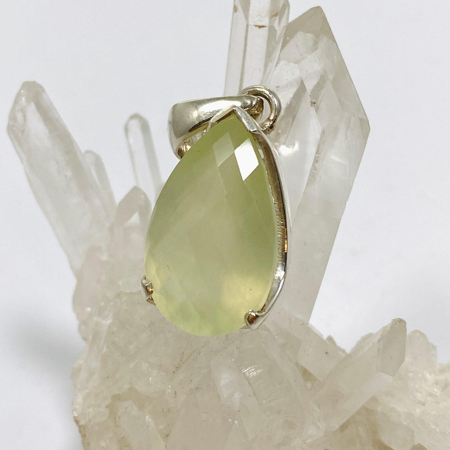 Prehnite Teardrop Checkerboard Faceted Pendant PPGJ1018
