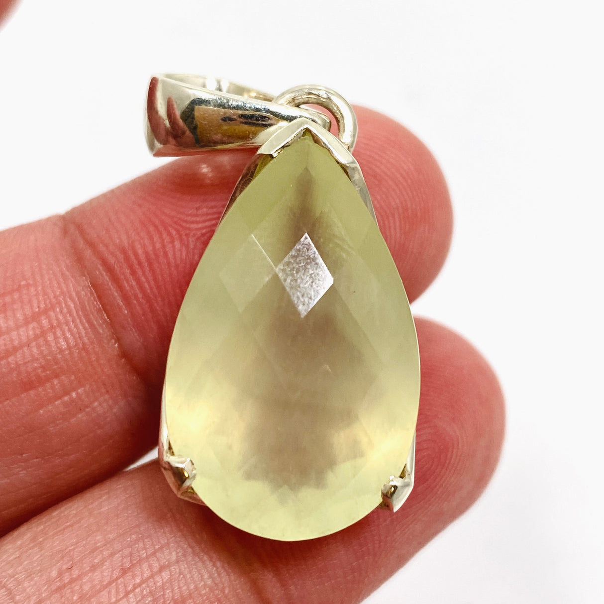 Prehnite Teardrop Checkerboard Faceted Pendant PPGJ1018