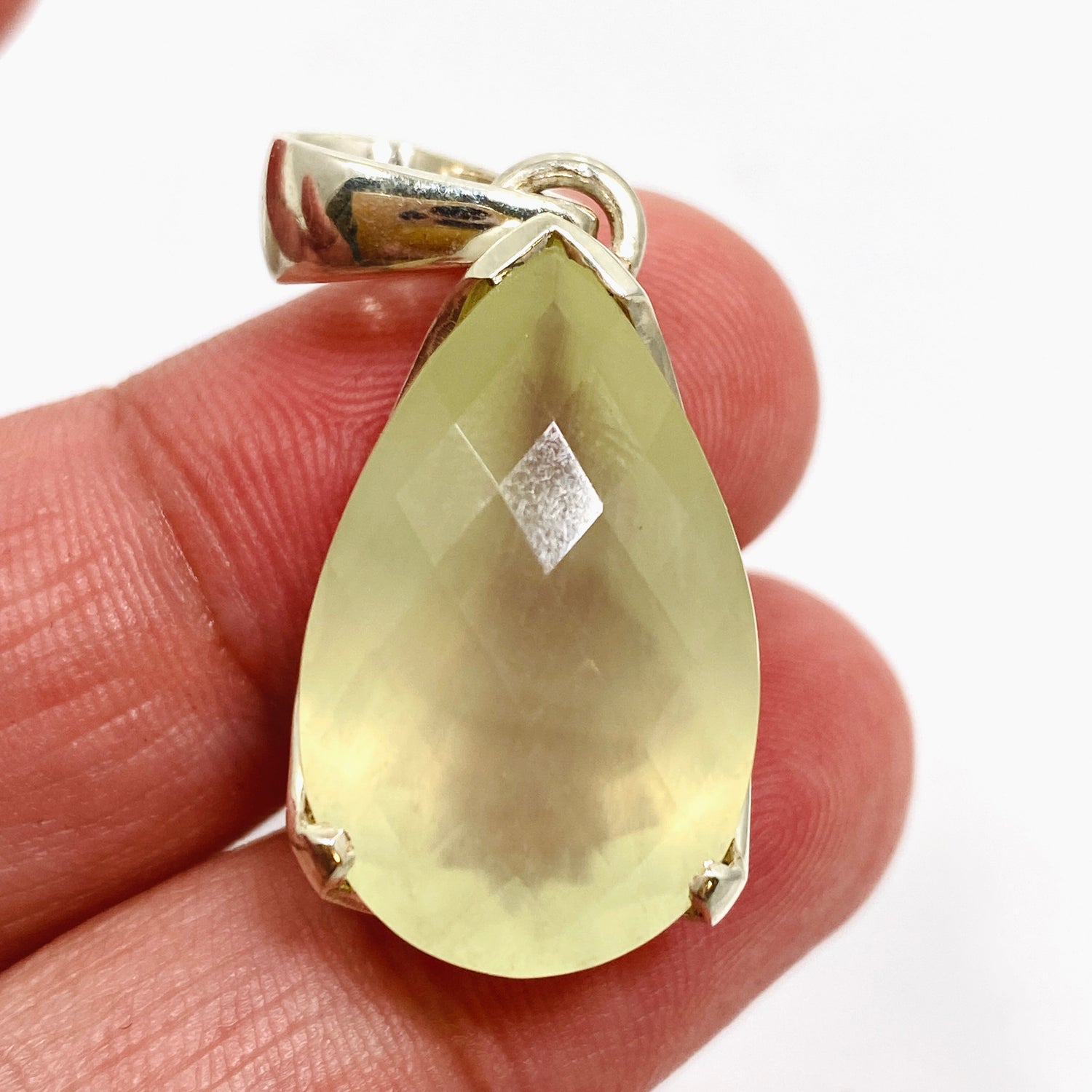 Prehnite Teardrop Checkerboard Faceted Pendant PPGJ1018