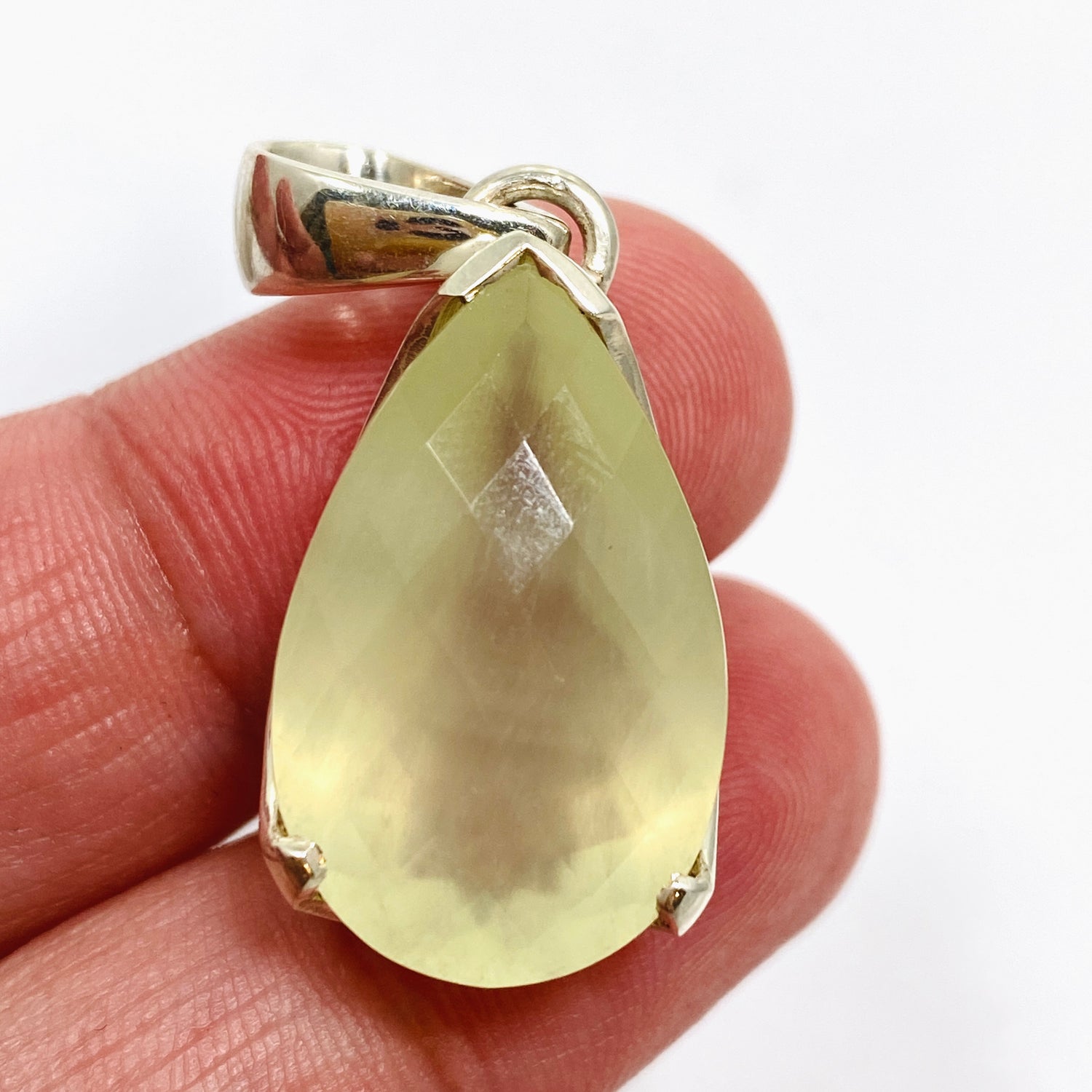 Prehnite Teardrop Checkerboard Faceted Pendant PPGJ1018