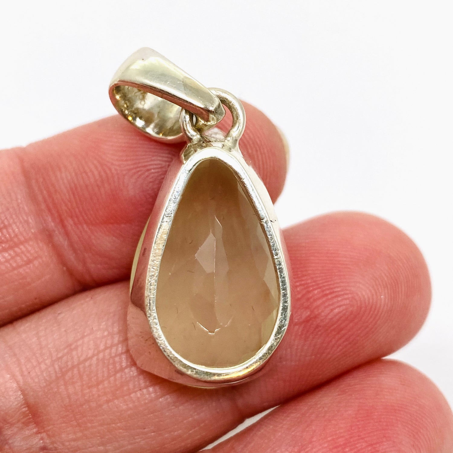 Prehnite Teardrop Checkerboard Faceted Pendant PPGJ1018