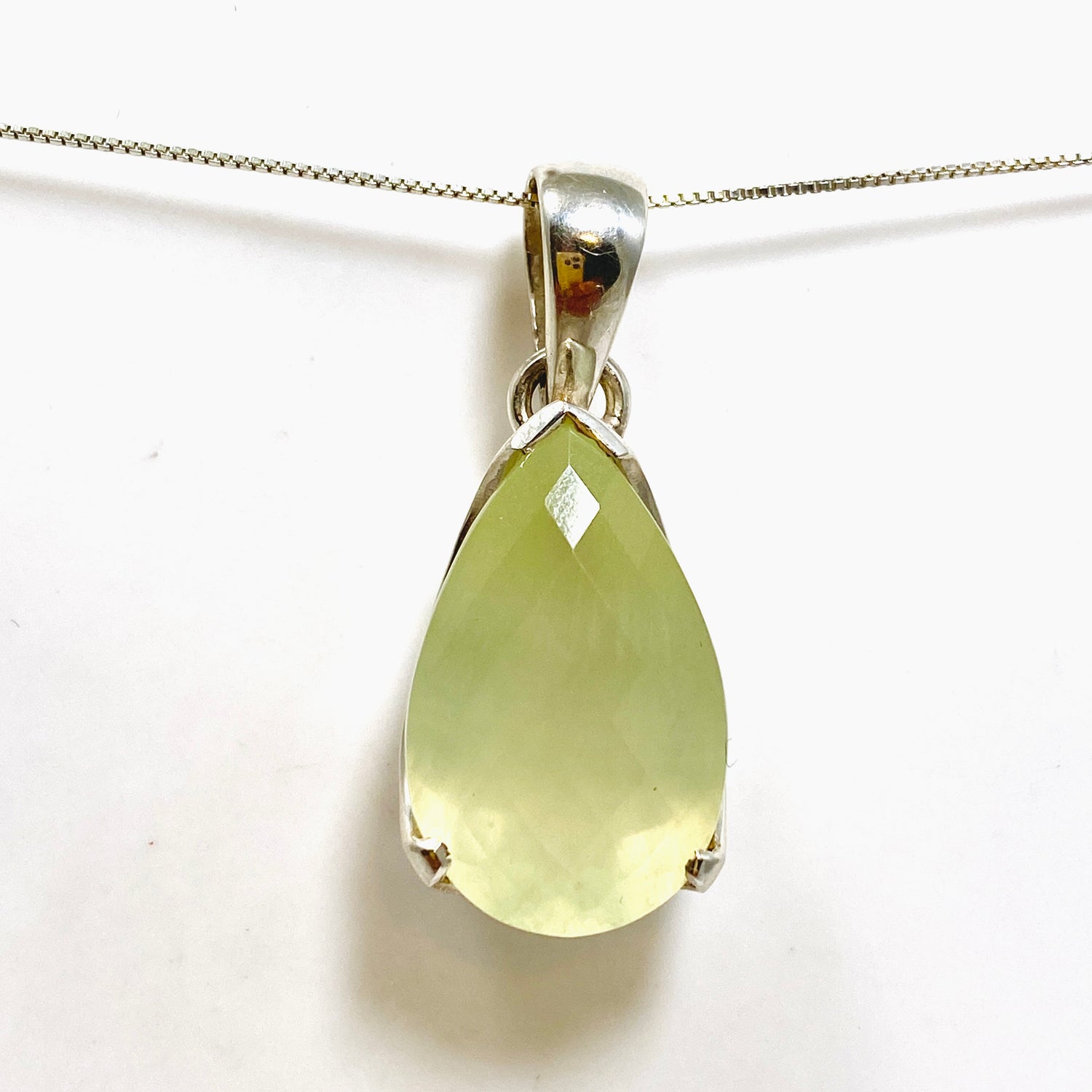Prehnite Teardrop Checkerboard Faceted Pendant PPGJ1018