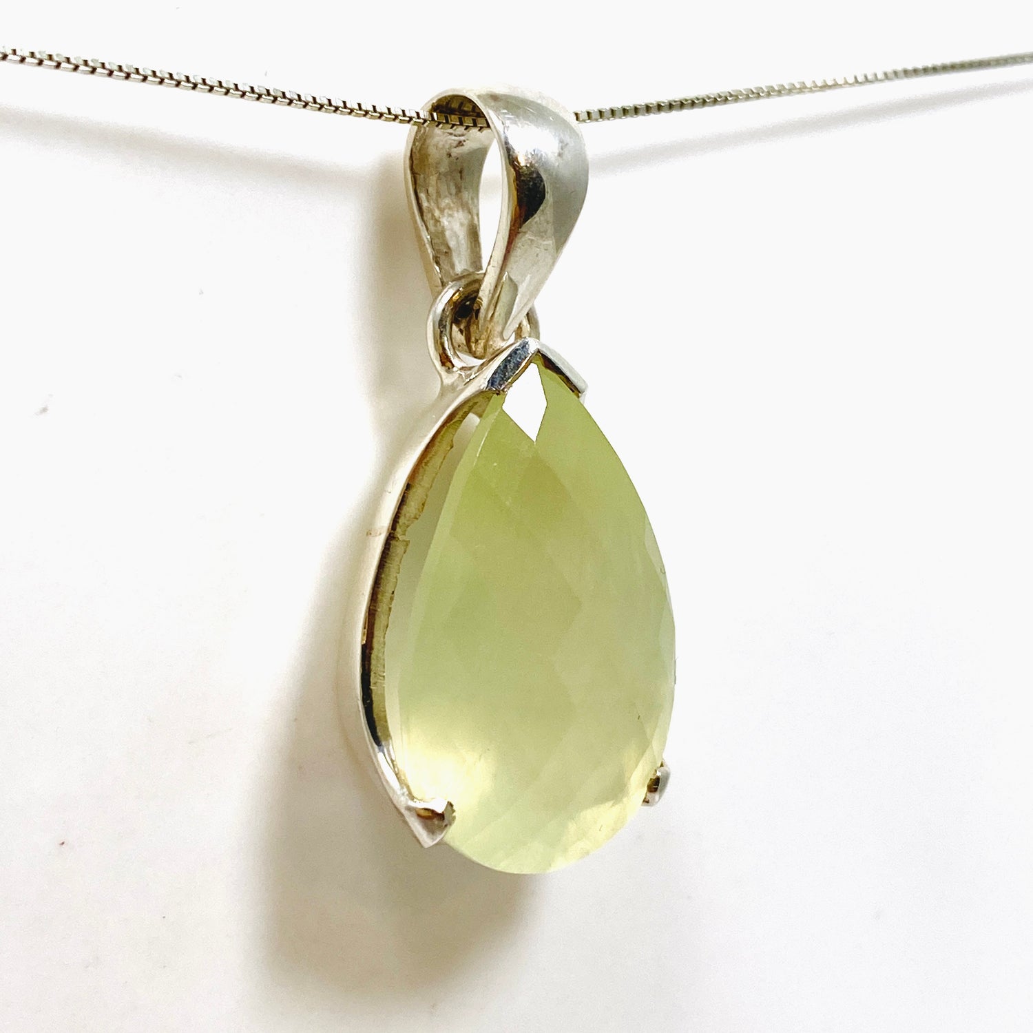 Prehnite Teardrop Checkerboard Faceted Pendant PPGJ1018