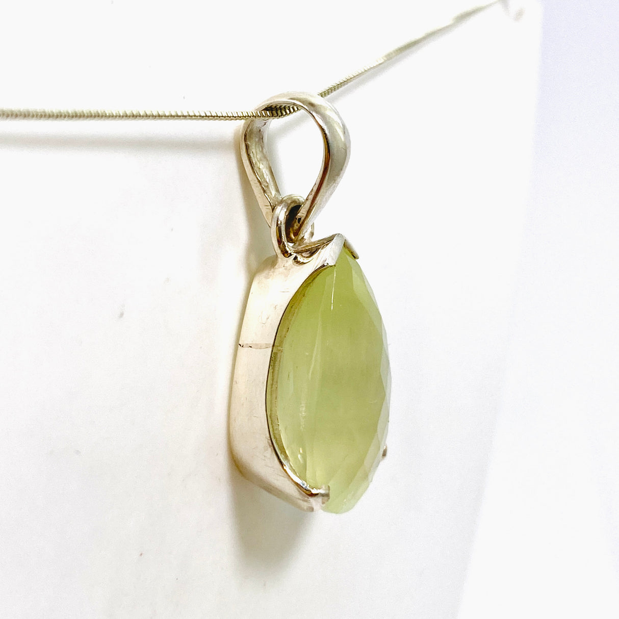 Prehnite Teardrop Checkerboard Faceted Pendant PPGJ1018
