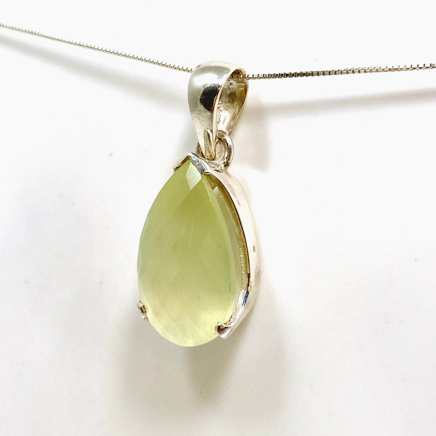 Prehnite Teardrop Checkerboard Faceted Pendant PPGJ1018