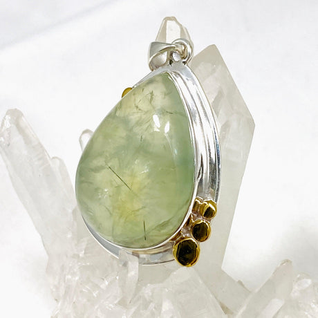 Prehnite Teardrop Pendant with Brass Accents KPGJ4294 - Nature's Magick