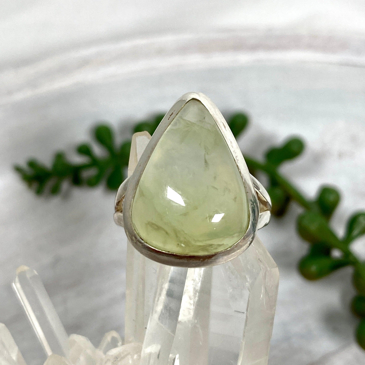 Prehnite teardrop ring s.9 KRGJ2465 - Nature's Magick