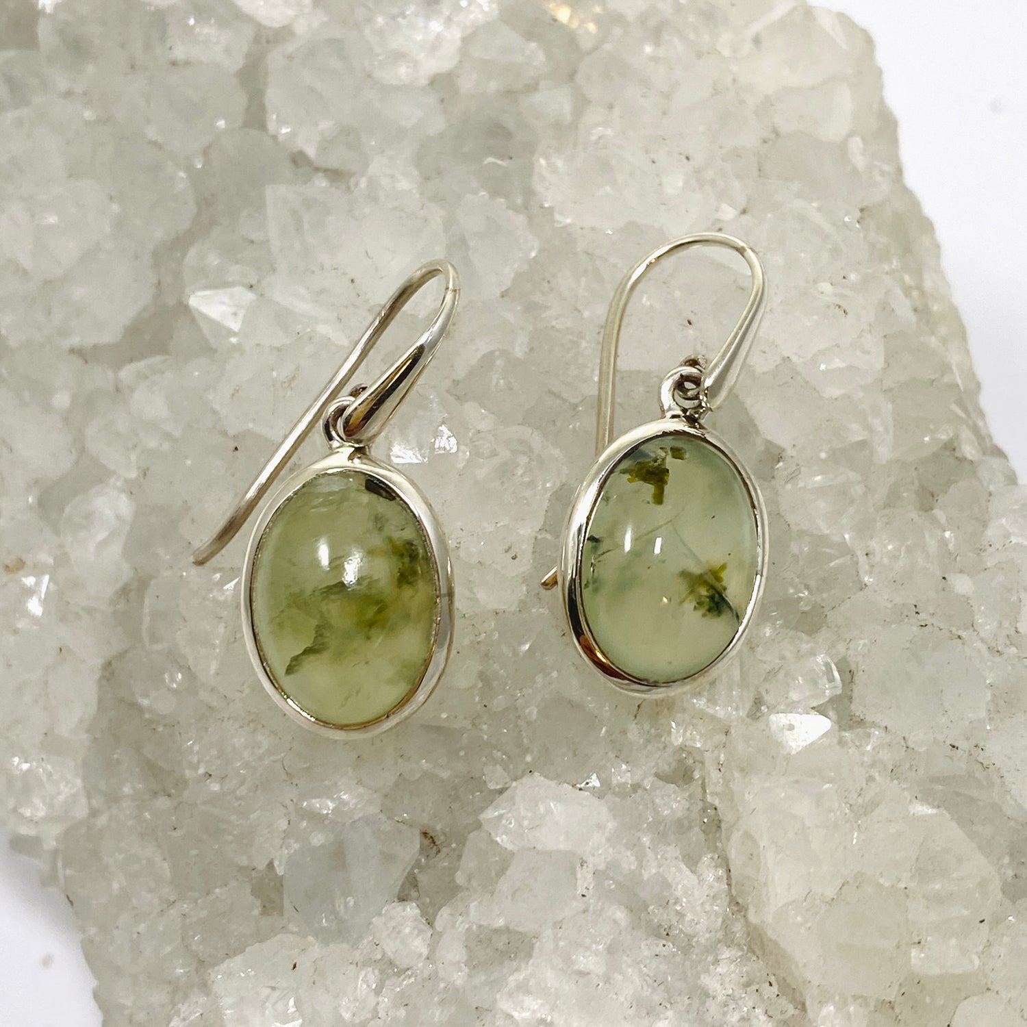 Prehnite with Epidote Oval Cabochon Earrings PEGJ312