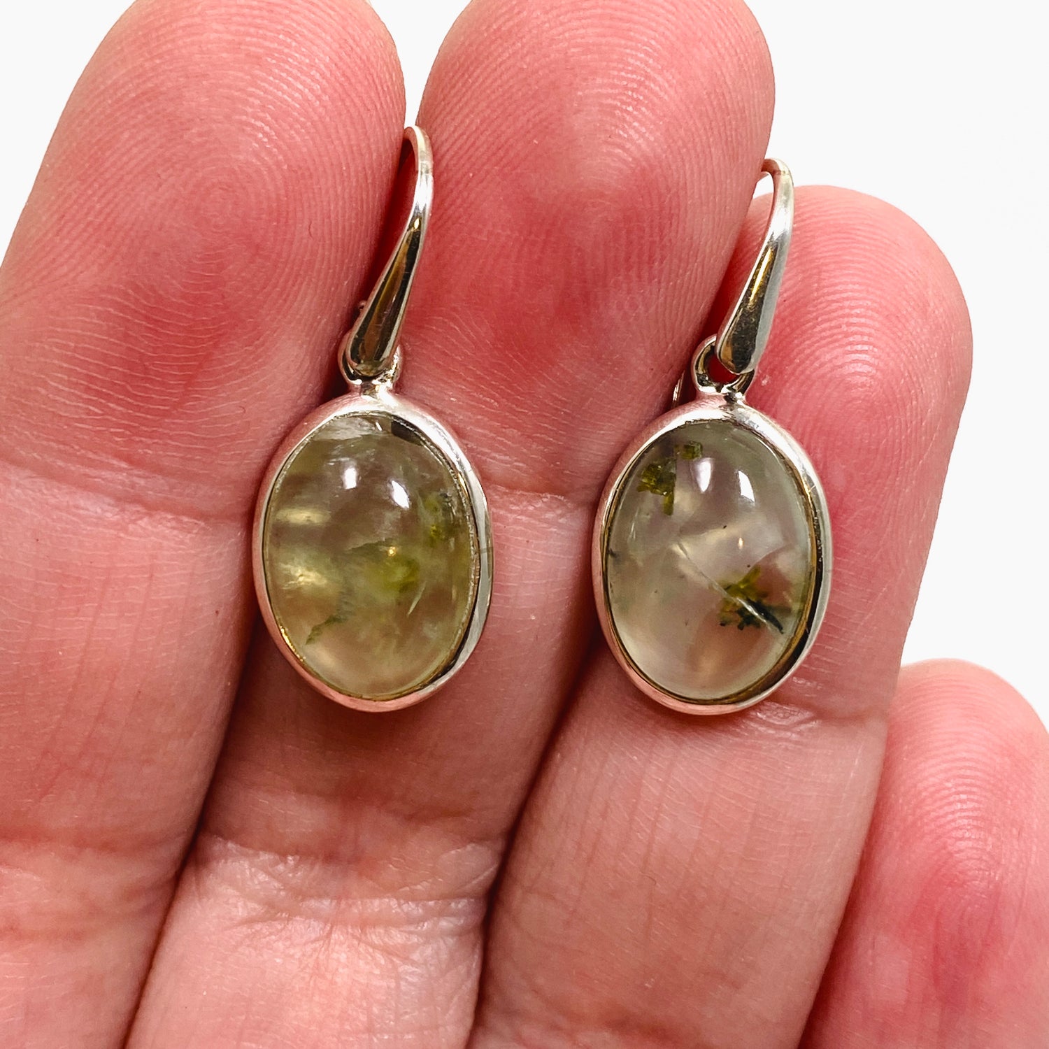 Prehnite with Epidote Oval Cabochon Earrings PEGJ312