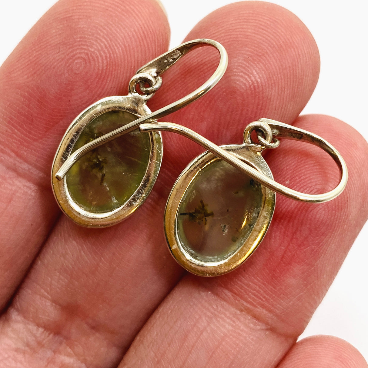 Prehnite with Epidote Oval Cabochon Earrings PEGJ312