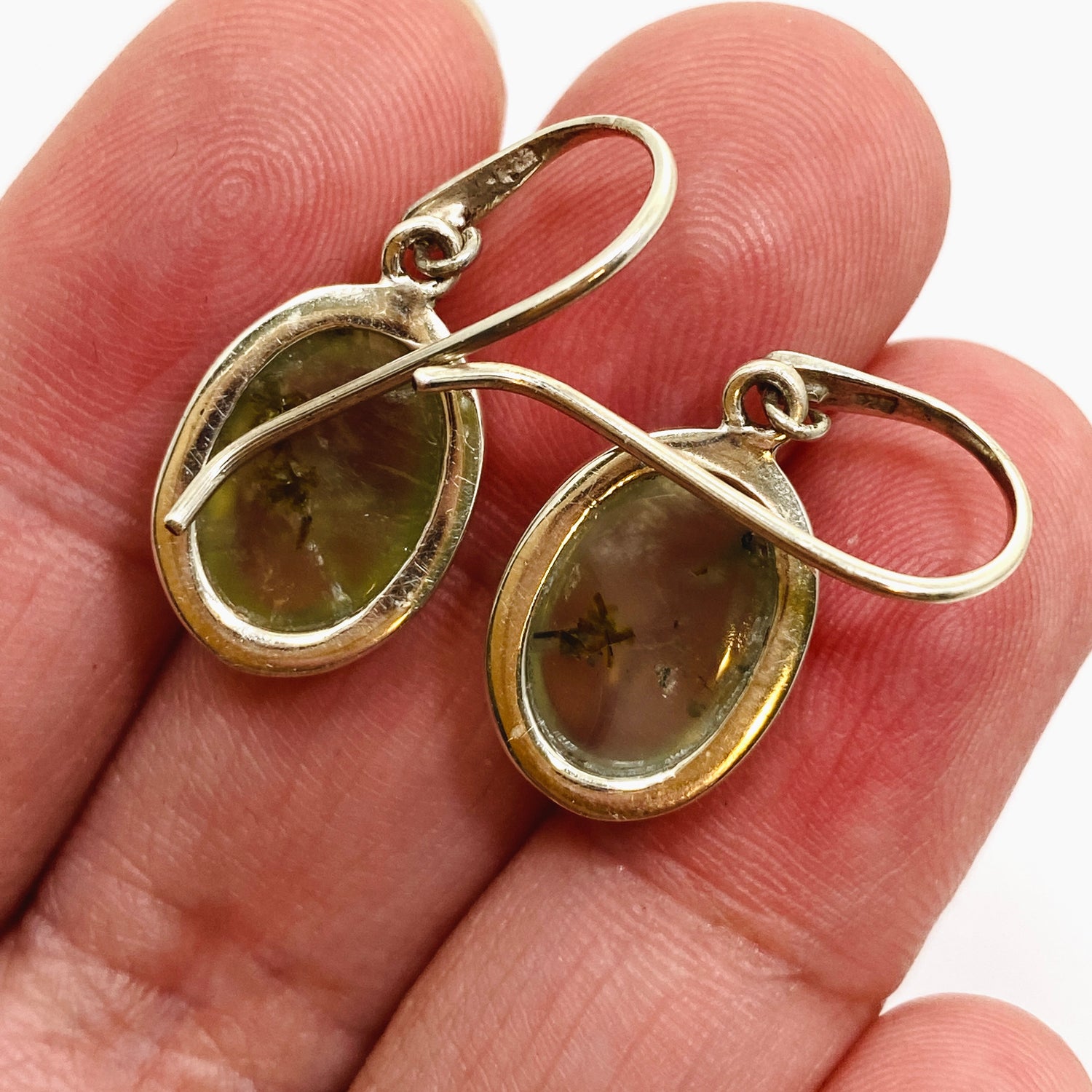 Prehnite with Epidote Oval Cabochon Earrings PEGJ312