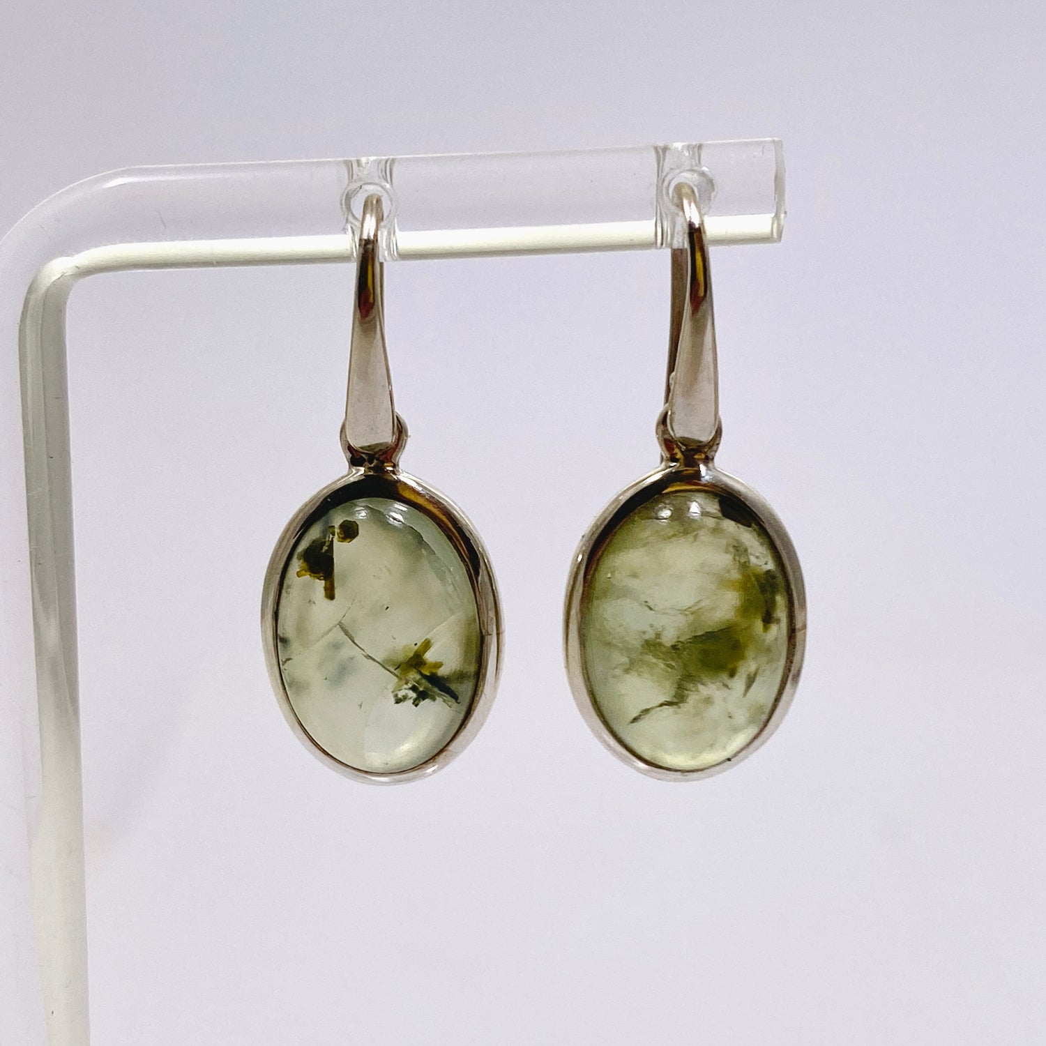 Prehnite with Epidote Oval Cabochon Earrings PEGJ312