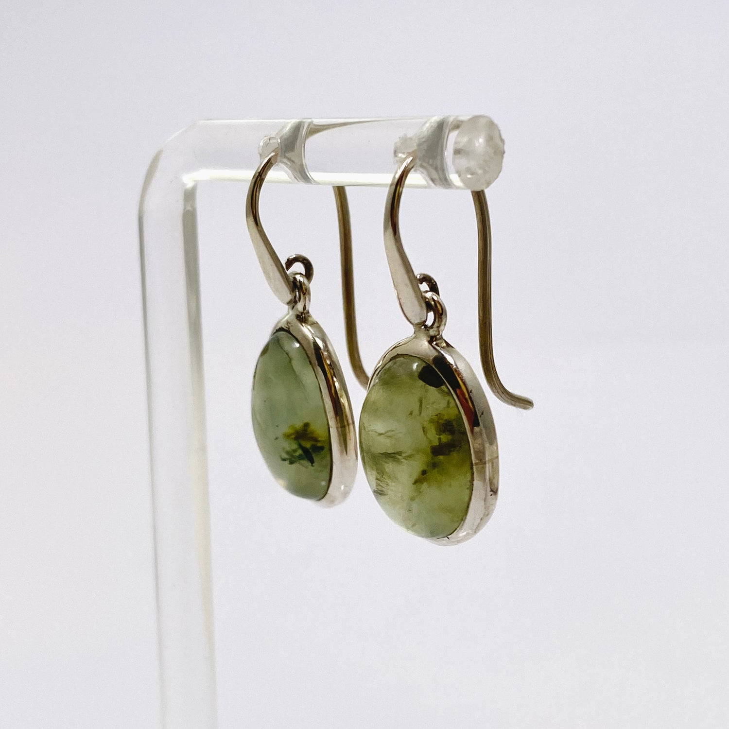 Prehnite with Epidote Oval Cabochon Earrings PEGJ312