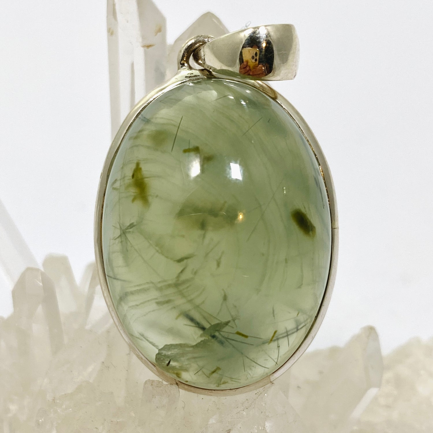 Prehnite with Epidote Oval Cabochon Pendant PPGJ1015