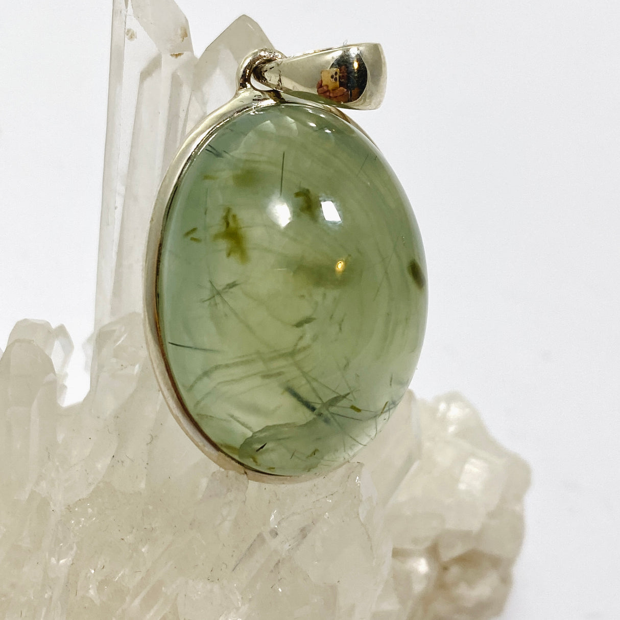 Prehnite with Epidote Oval Cabochon Pendant PPGJ1015
