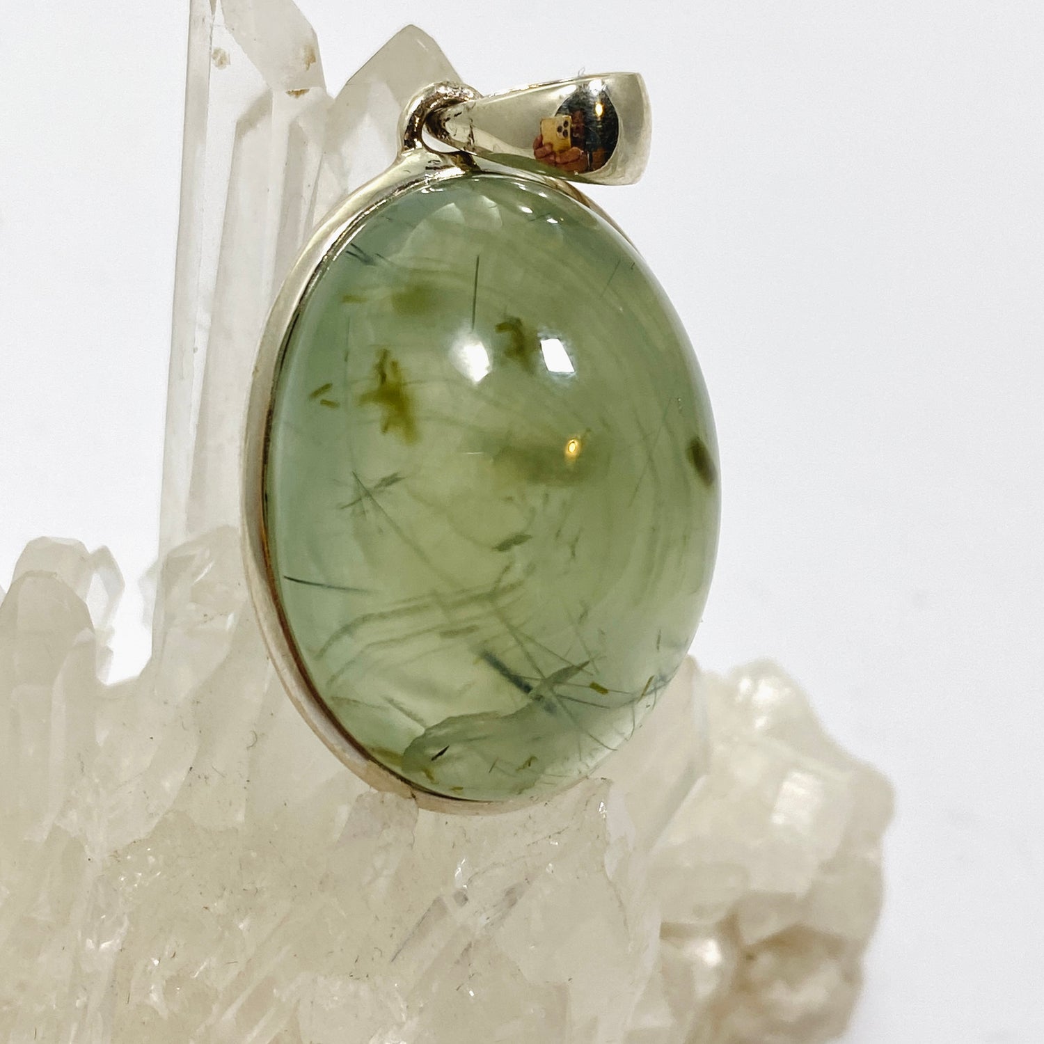 Prehnite with Epidote Oval Cabochon Pendant PPGJ1015