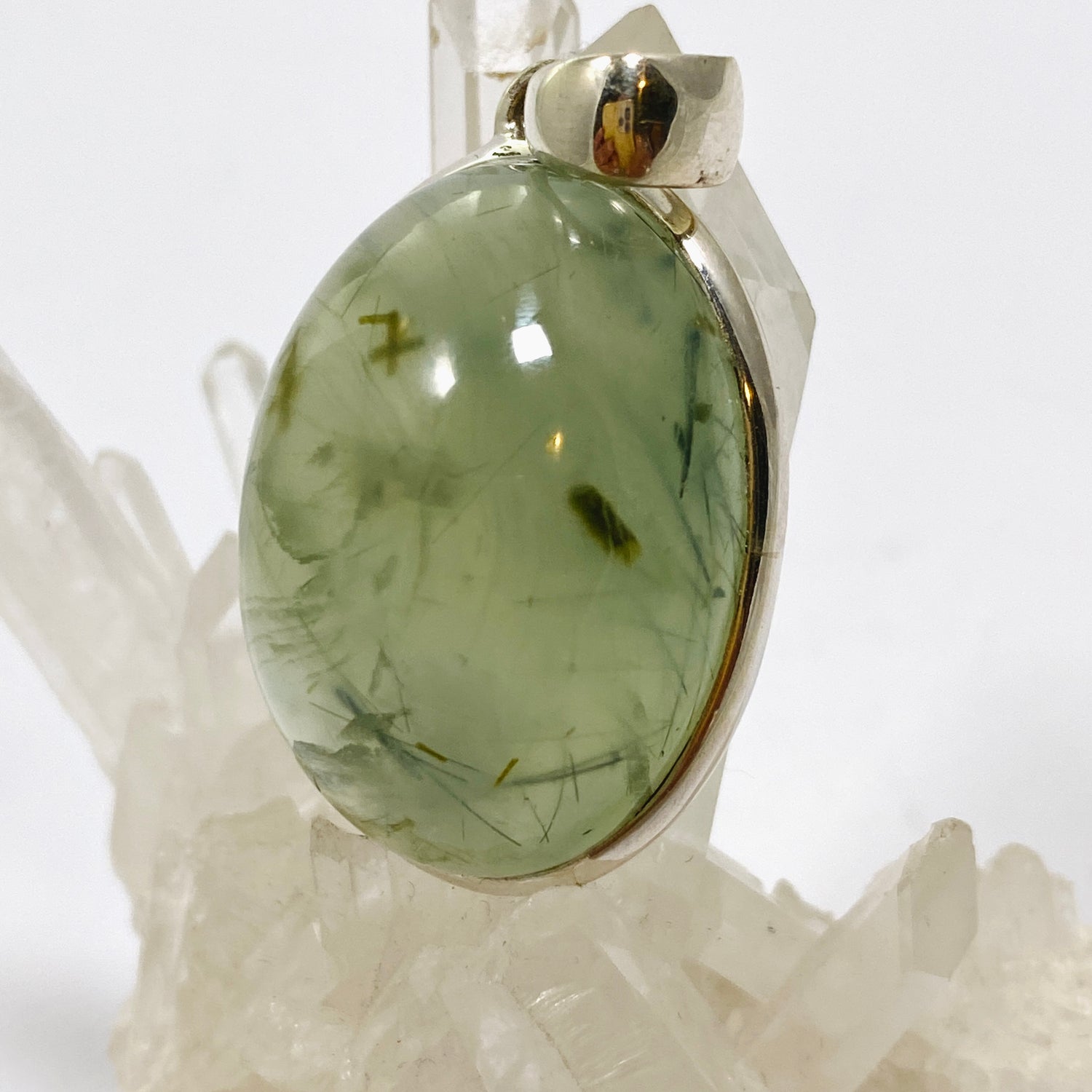 Prehnite with Epidote Oval Cabochon Pendant PPGJ1015