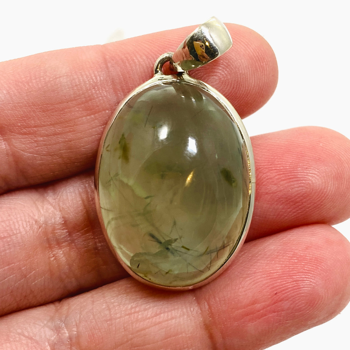 Prehnite with Epidote Oval Cabochon Pendant PPGJ1015