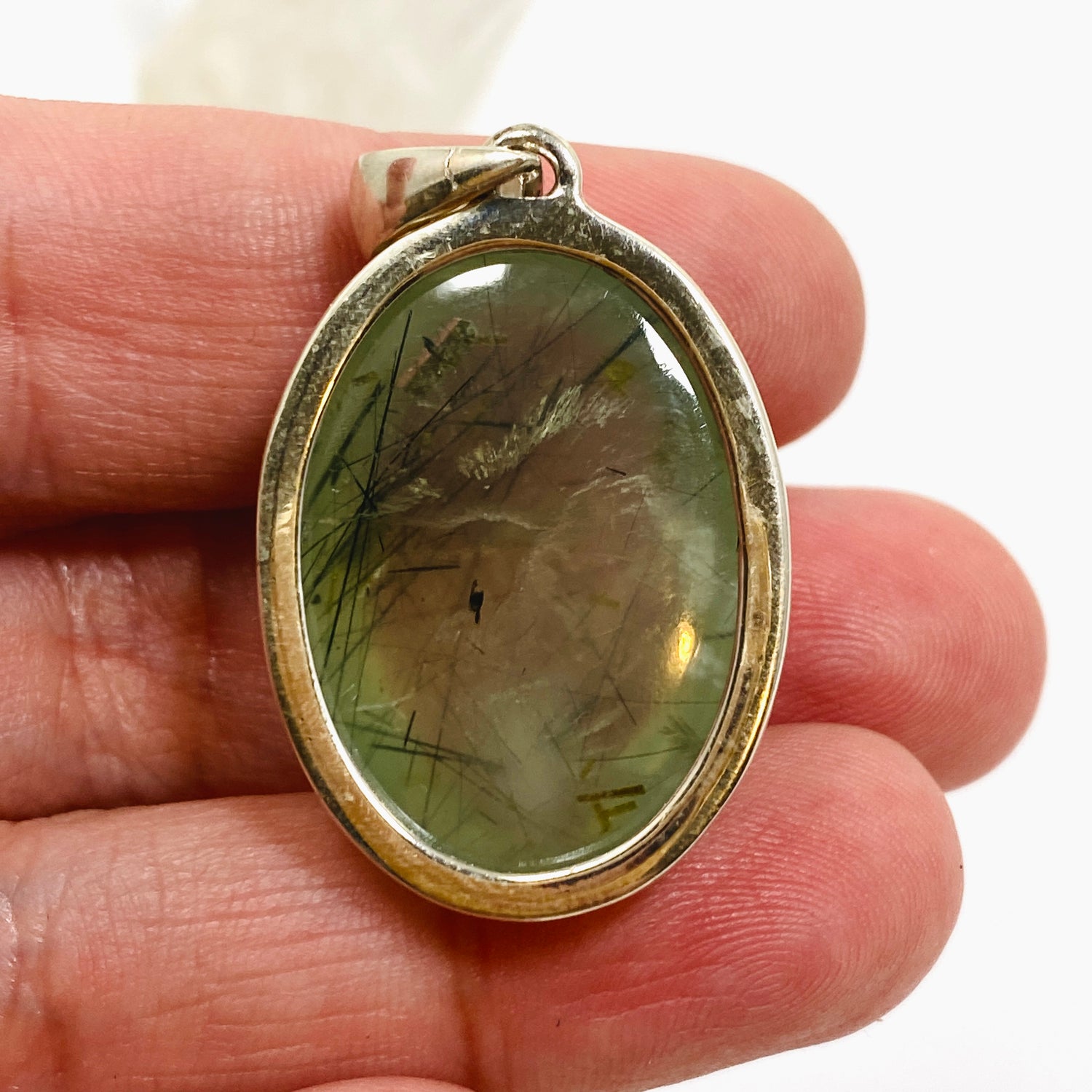 Prehnite with Epidote Oval Cabochon Pendant PPGJ1015