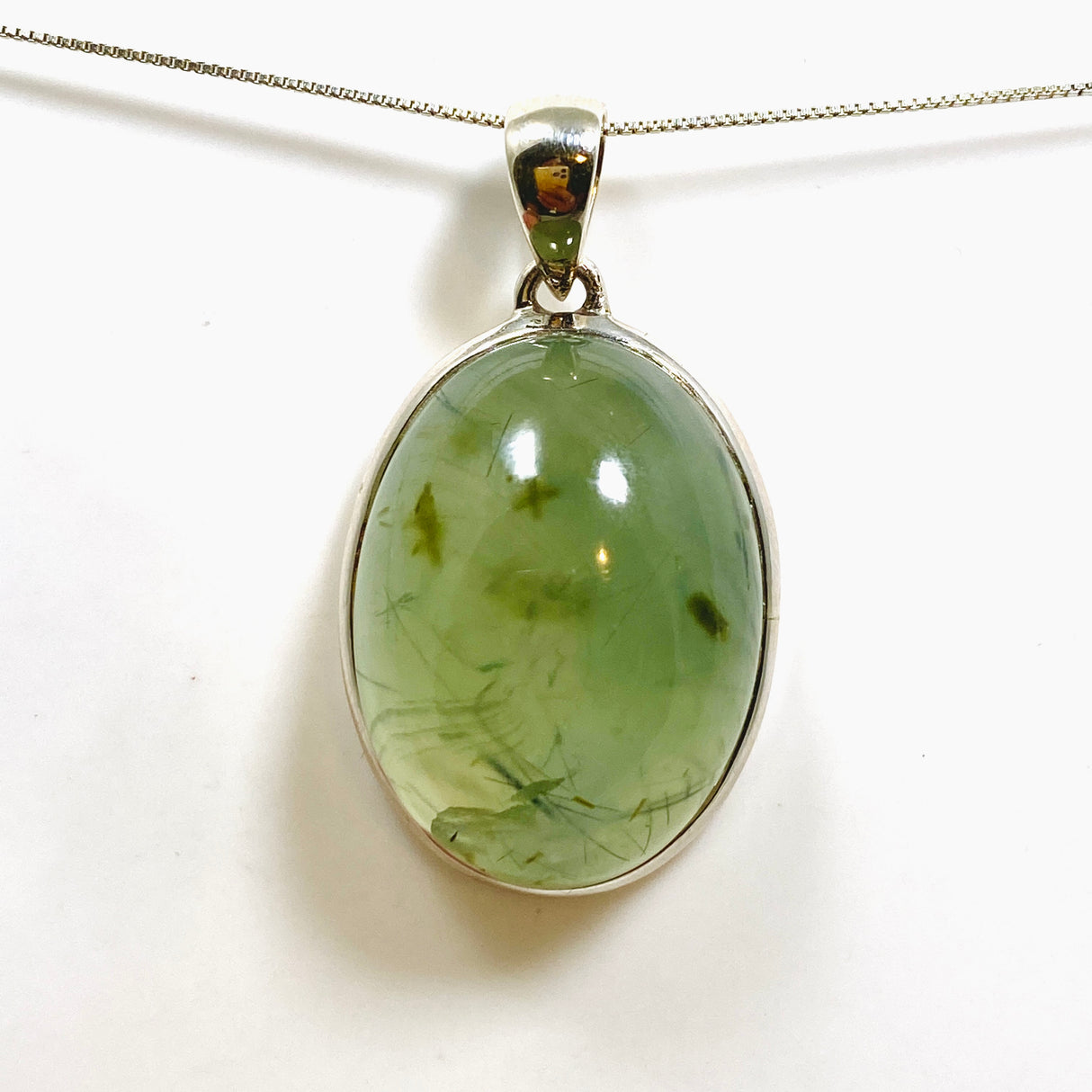 Prehnite with Epidote Oval Cabochon Pendant PPGJ1015