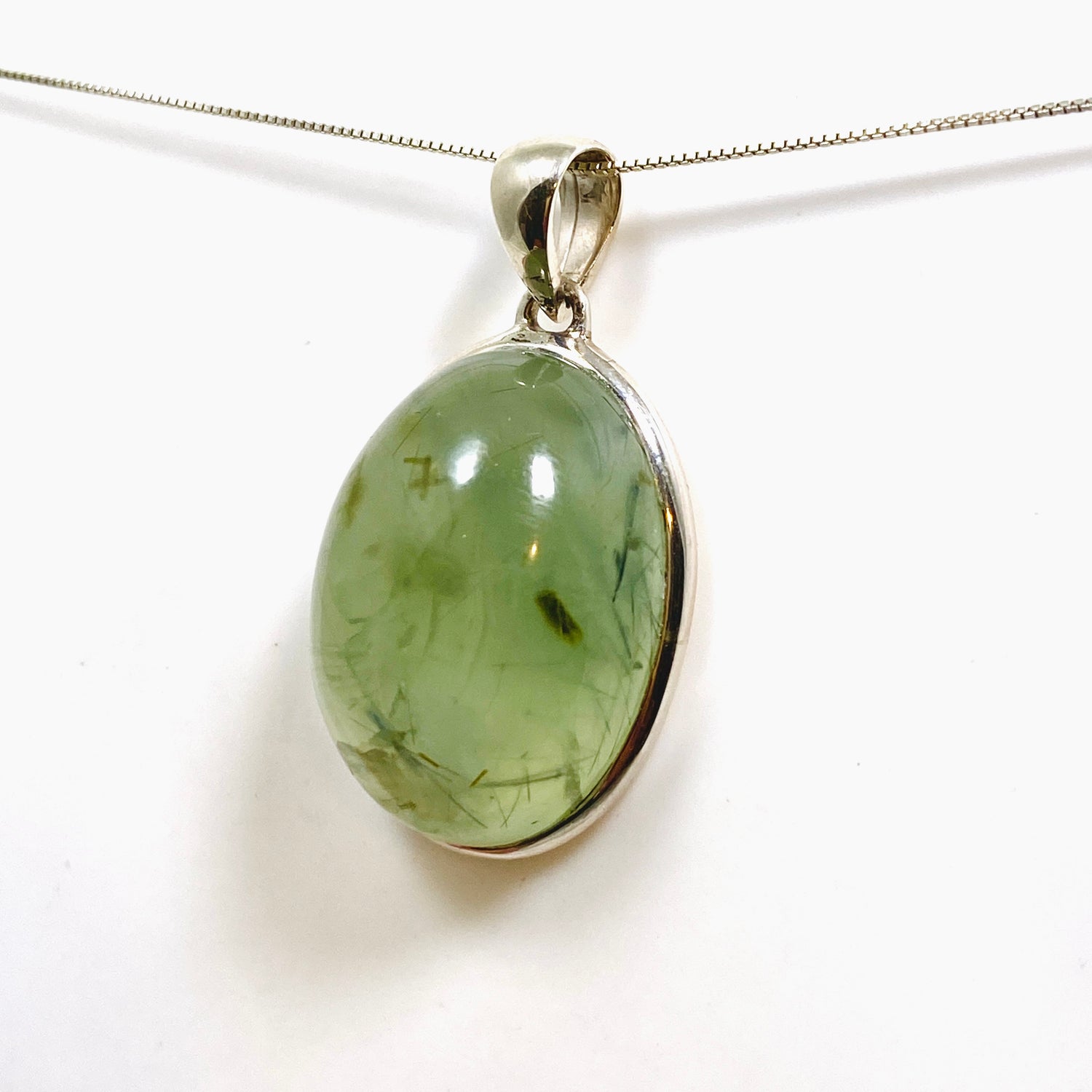 Prehnite with Epidote Oval Cabochon Pendant PPGJ1015