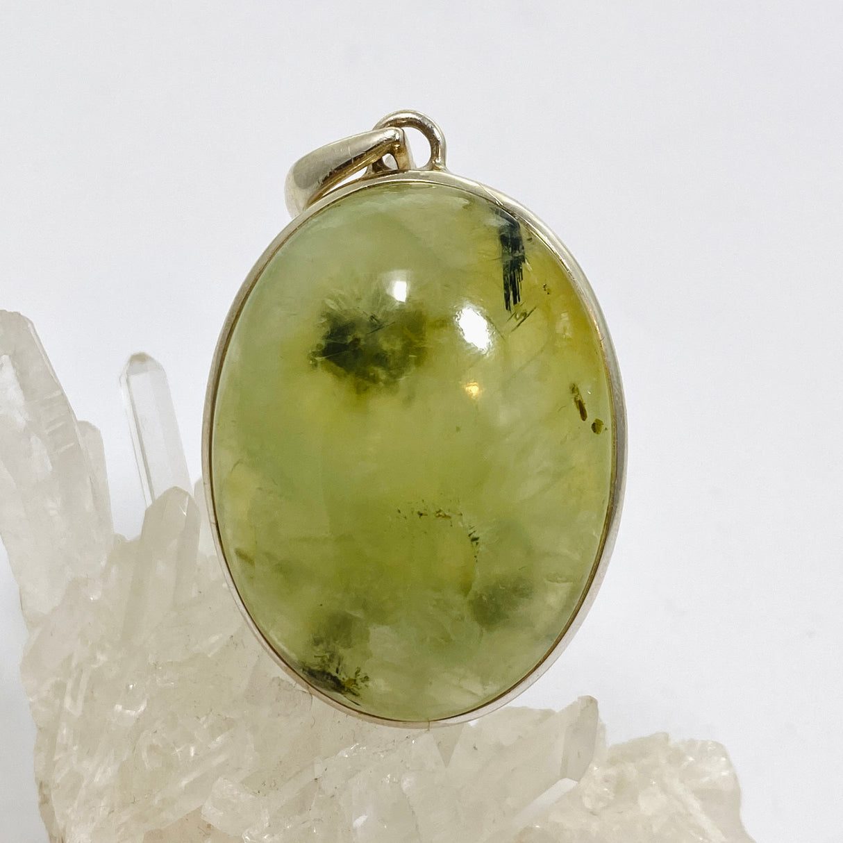 Prehnite with Epidote Oval Cabochon Pendant PPGJ1016