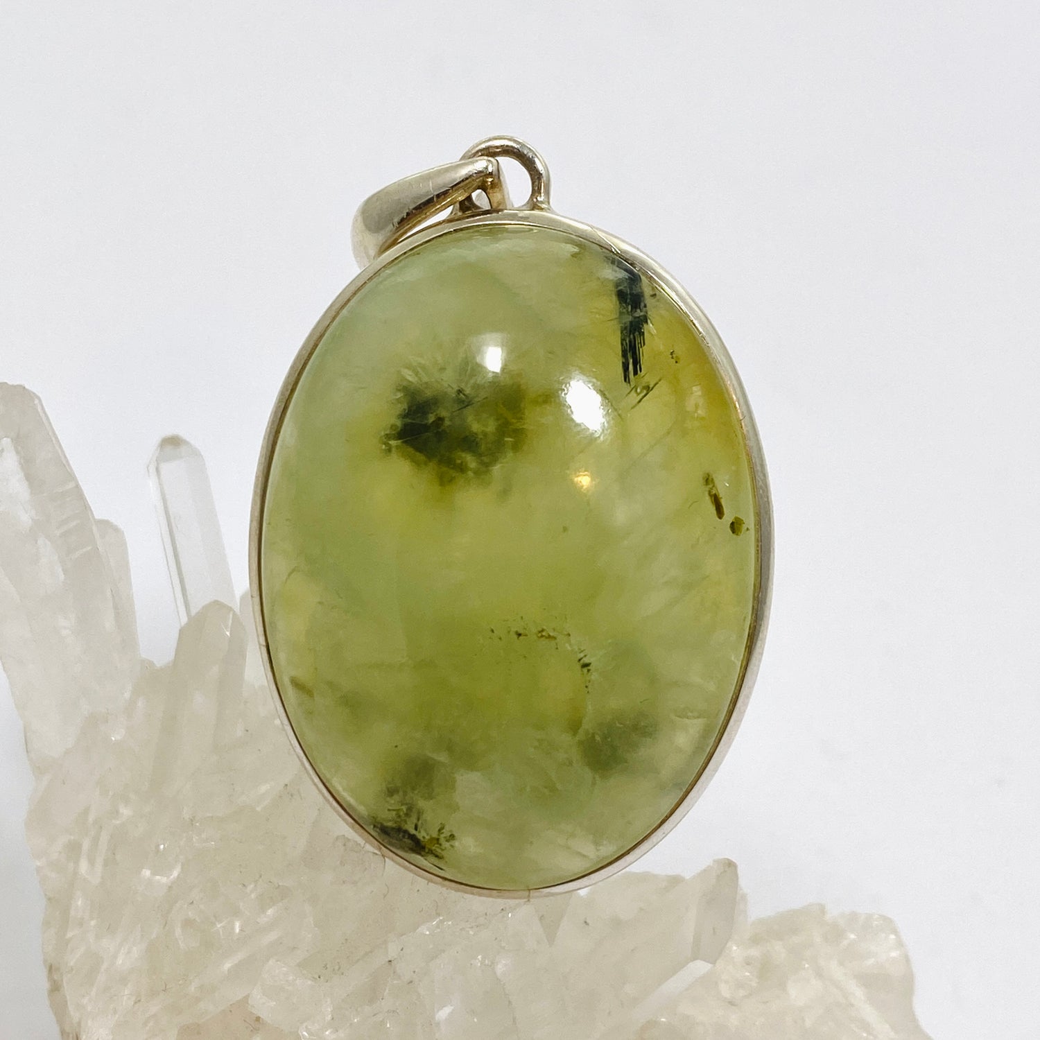 Prehnite with Epidote Oval Cabochon Pendant PPGJ1016