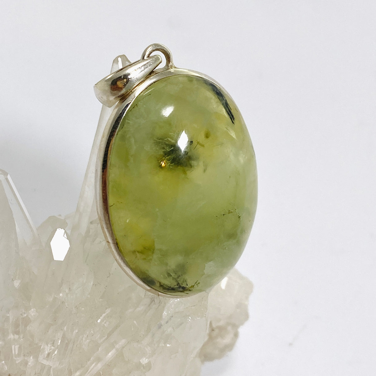 Prehnite with Epidote Oval Cabochon Pendant PPGJ1016