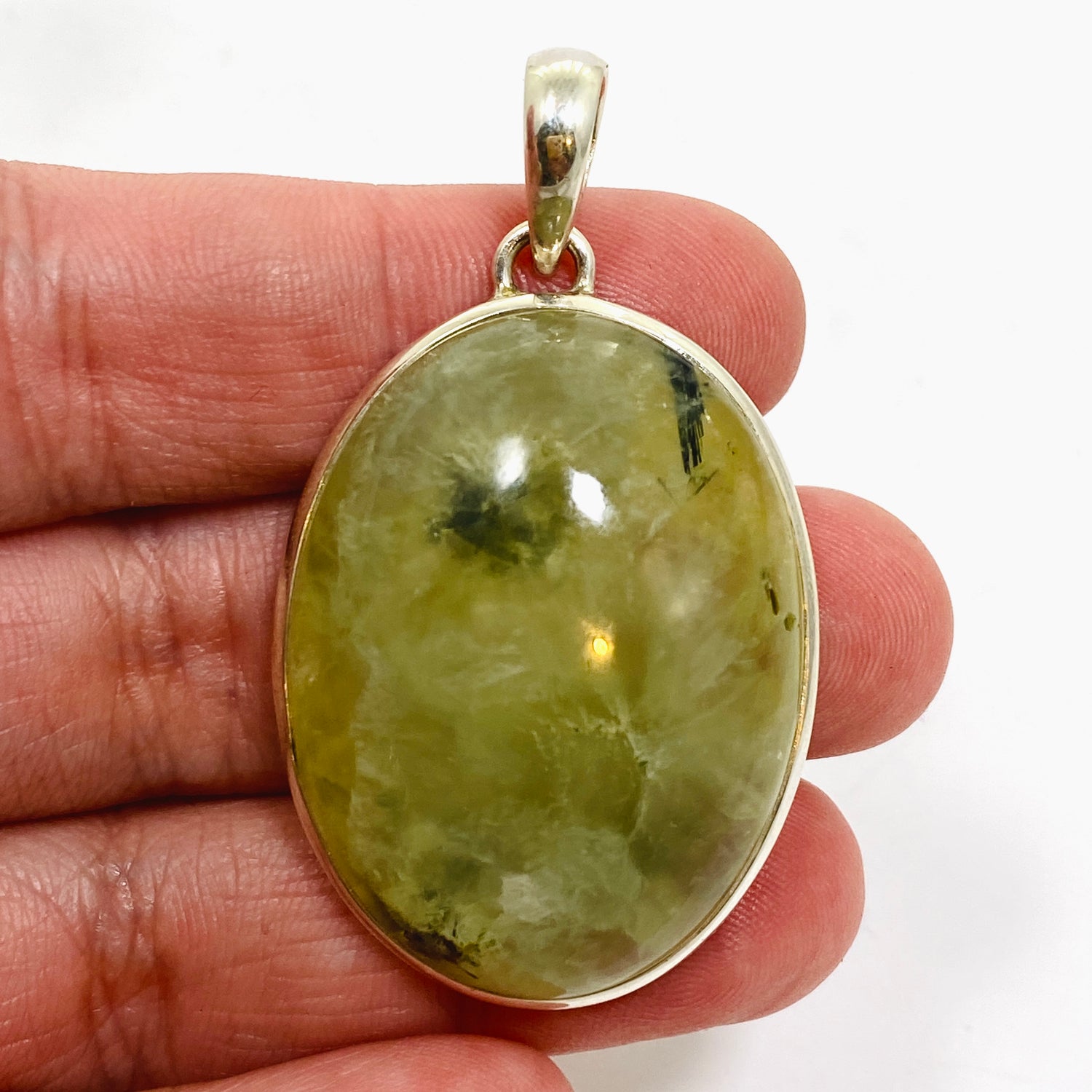 Prehnite with Epidote Oval Cabochon Pendant PPGJ1016