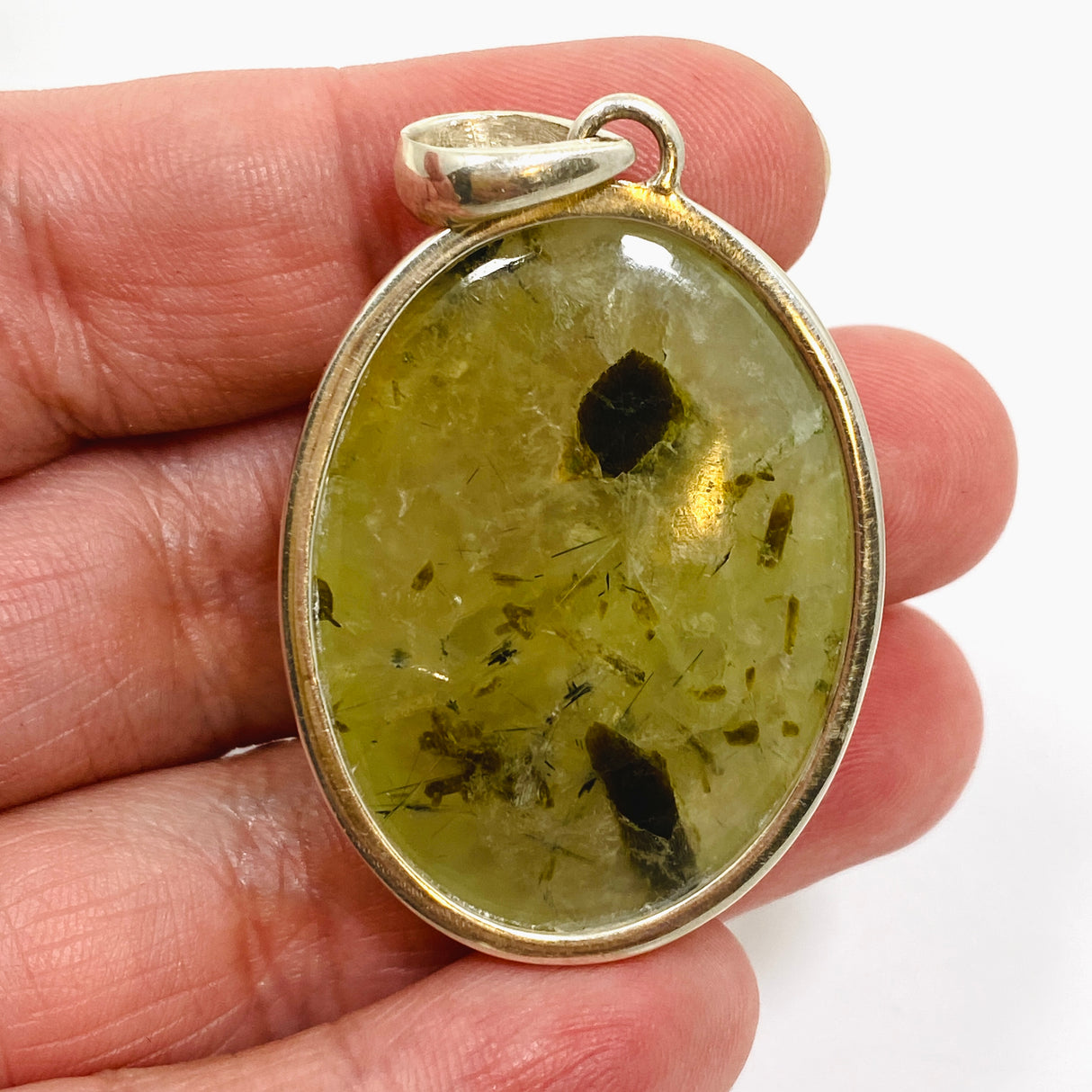 Prehnite with Epidote Oval Cabochon Pendant PPGJ1016