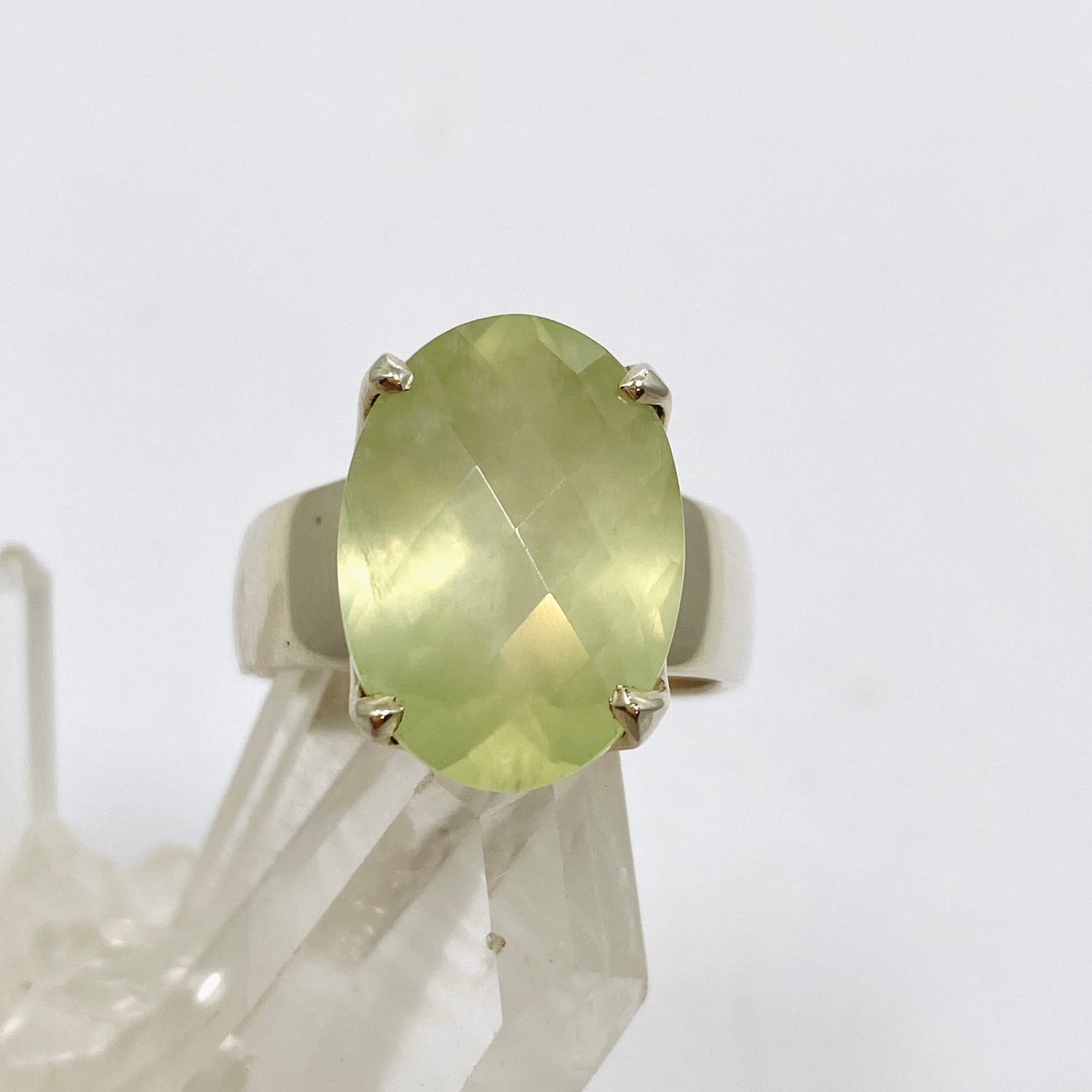 Prehnite Oval Checkerboard Faceted Ring Size 10 PRGJ861